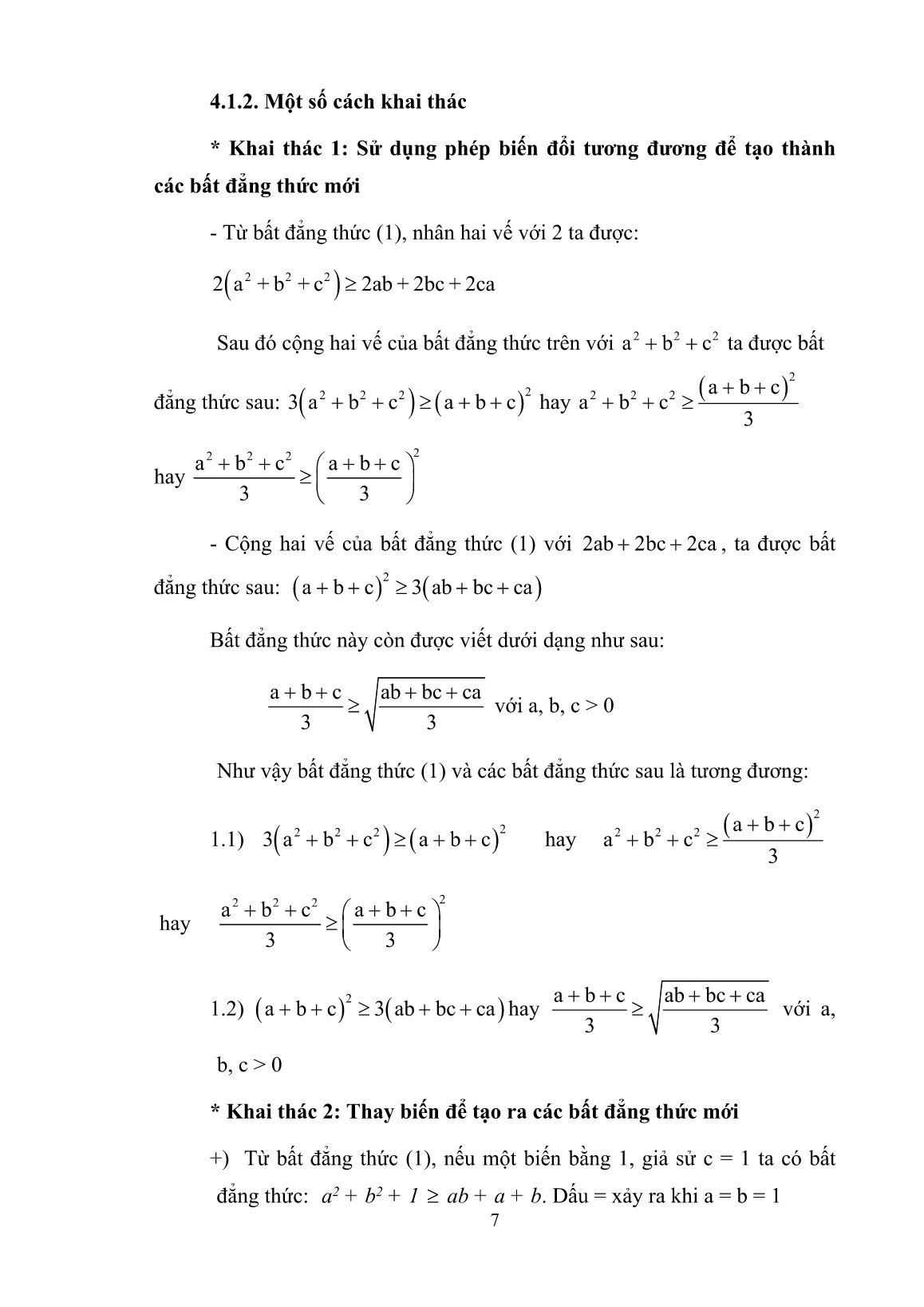 Sáng kiến kinh nghiệm Bất đẳng thức a² + b² + c² ≥ ab + bc + ca và các bài toán áp dụng trang 7