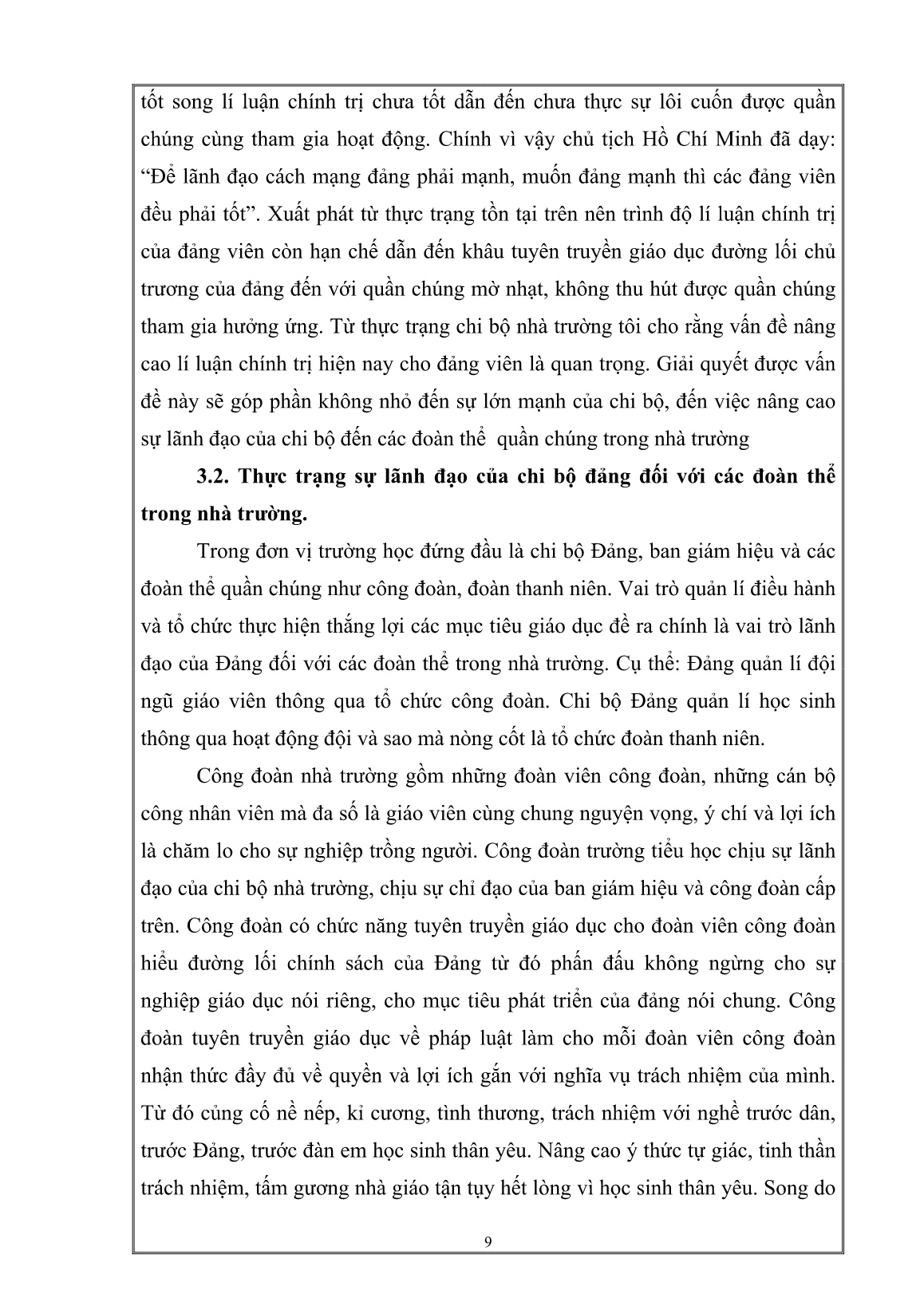 Sự lãnh đạo của đảng đối với các đoàn thể quần chúng trong đơn vị Trường Tiểu học trang 10