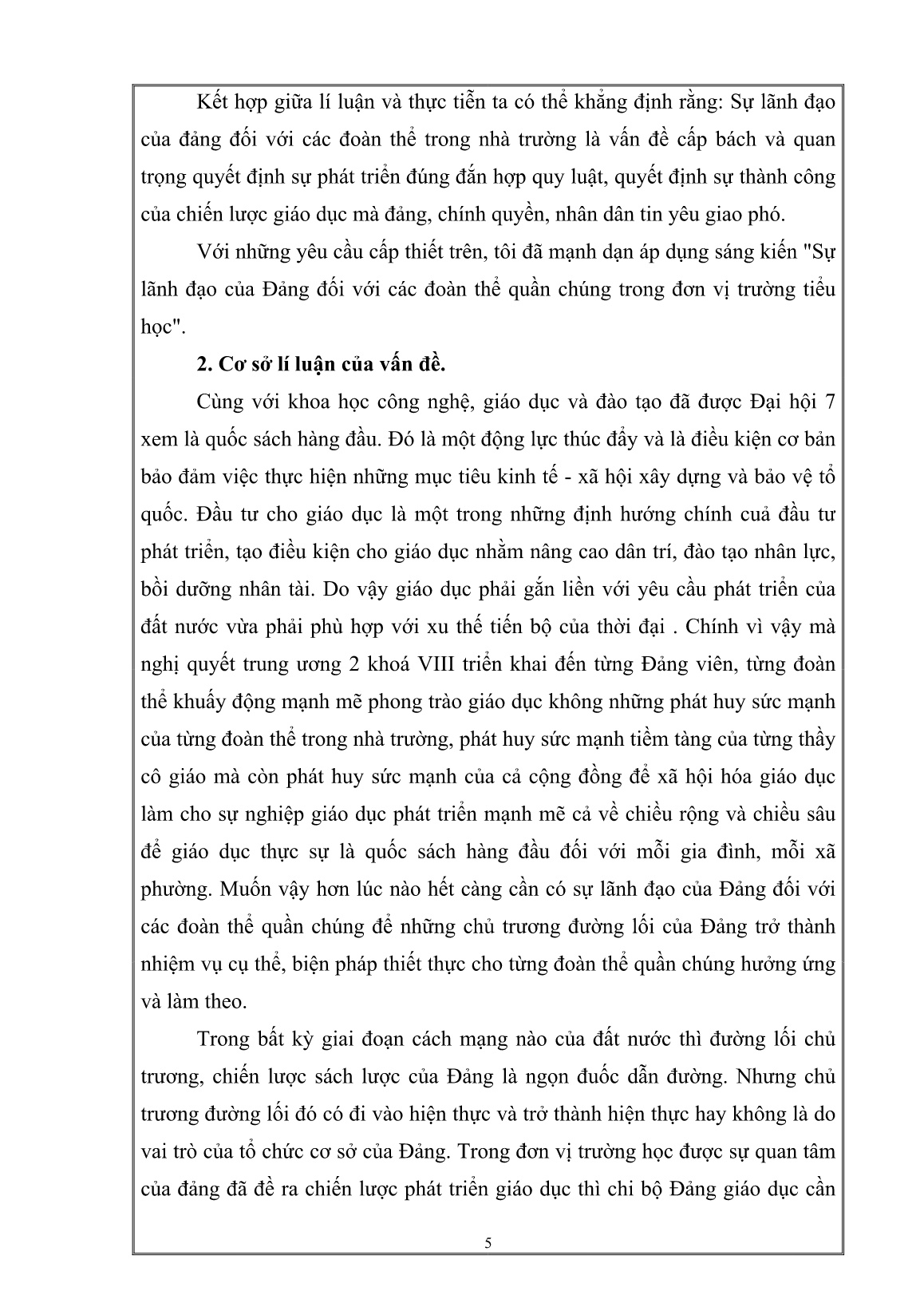 Sự lãnh đạo của đảng đối với các đoàn thể quần chúng trong đơn vị Trường Tiểu học trang 6