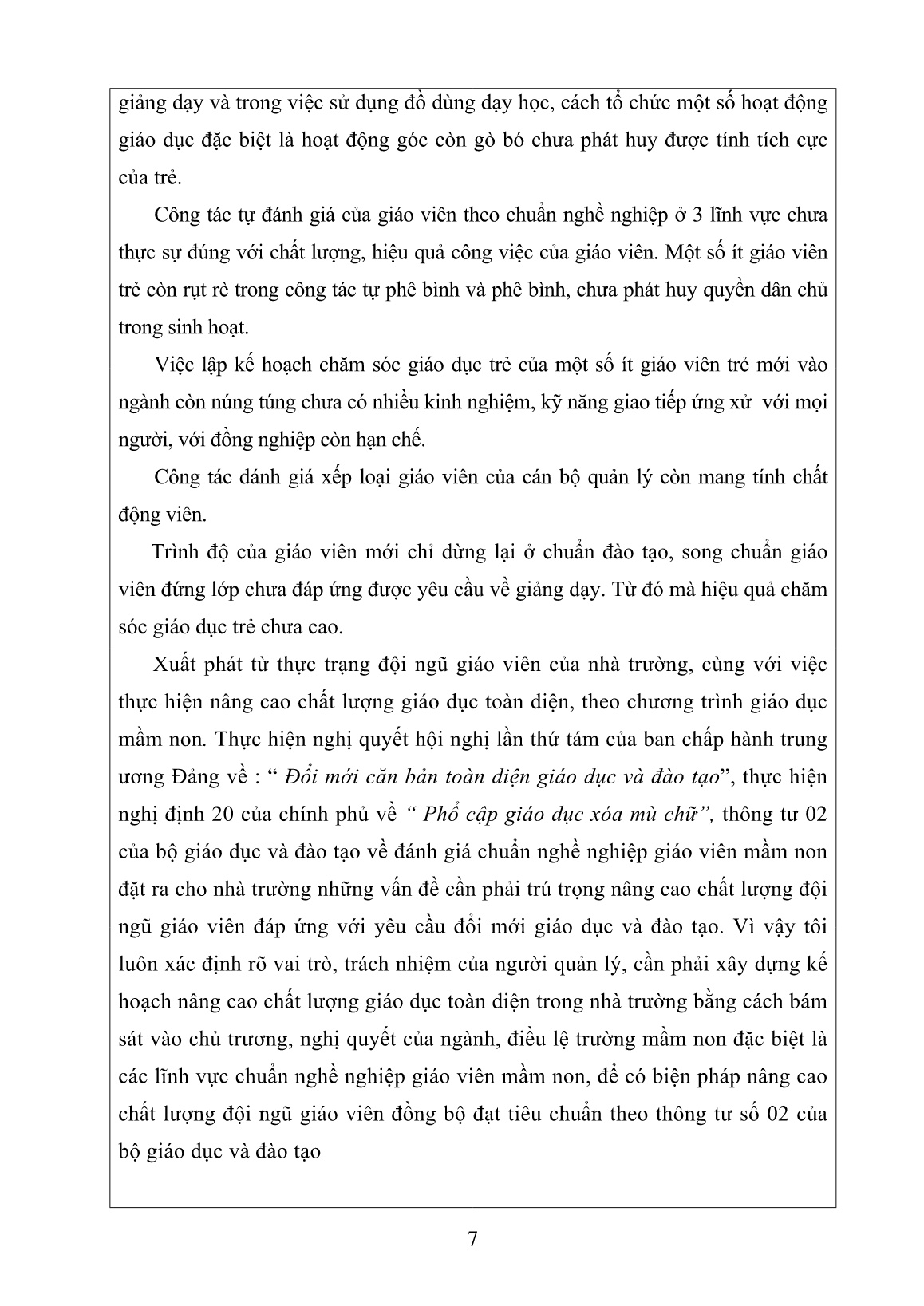 SKKN Nâng cao chất lượng đội ngũ giáo viên theo chuẩn nghề nghiệp giáo viên Mầm non trang 7