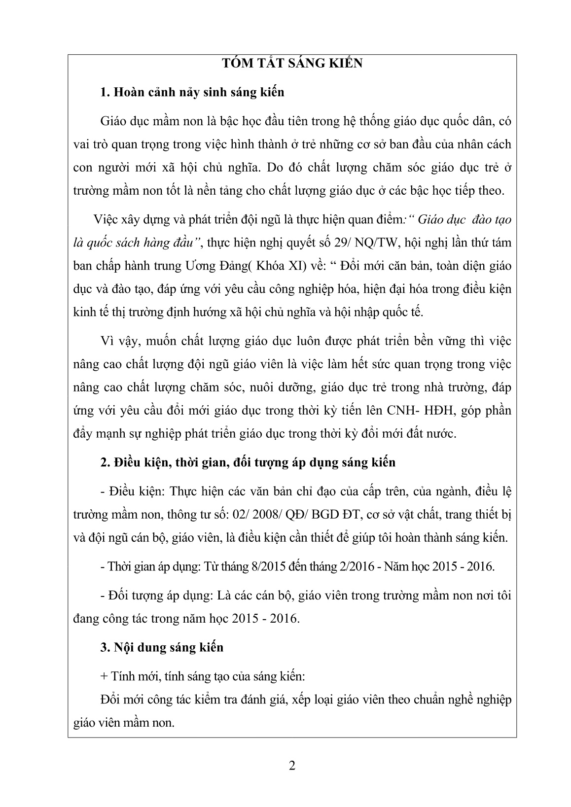 Sáng kiến kinh nghiệm Nâng cao chất lượng đội ngũ giáo viên theo chuẩn nghề nghiệp giáo viên Mầm non trang 2