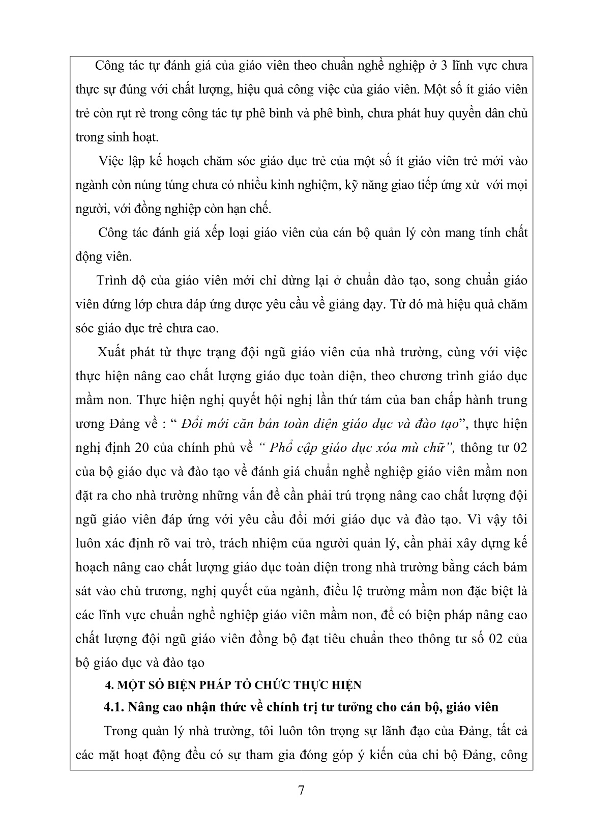 Sáng kiến kinh nghiệm Nâng cao chất lượng đội ngũ giáo viên theo chuẩn nghề nghiệp giáo viên Mầm non trang 7