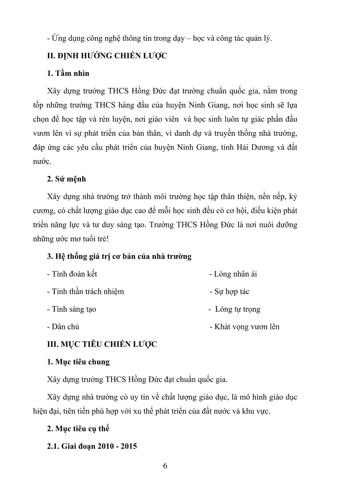 Kế hoạch chiến lược phát triển giai đoạn 2010-2015, tầm nhìn đến 2020 - Trường THCS Hồng Đức trang 6
