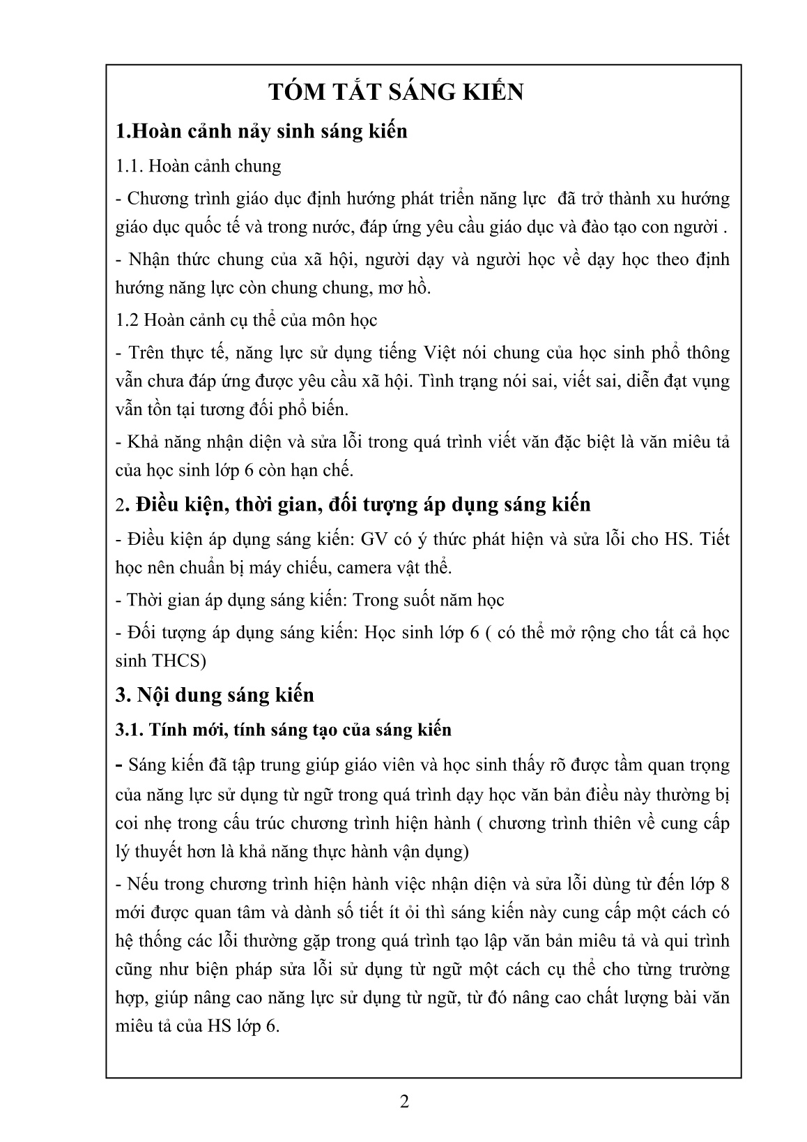 SKKN Phát triển năng lực sử dụng từ ngữ cho học sinh Lớp 6 qua việc phát hiện và chữa lỗi dùng từ trong bài văn miêu tả trang 2