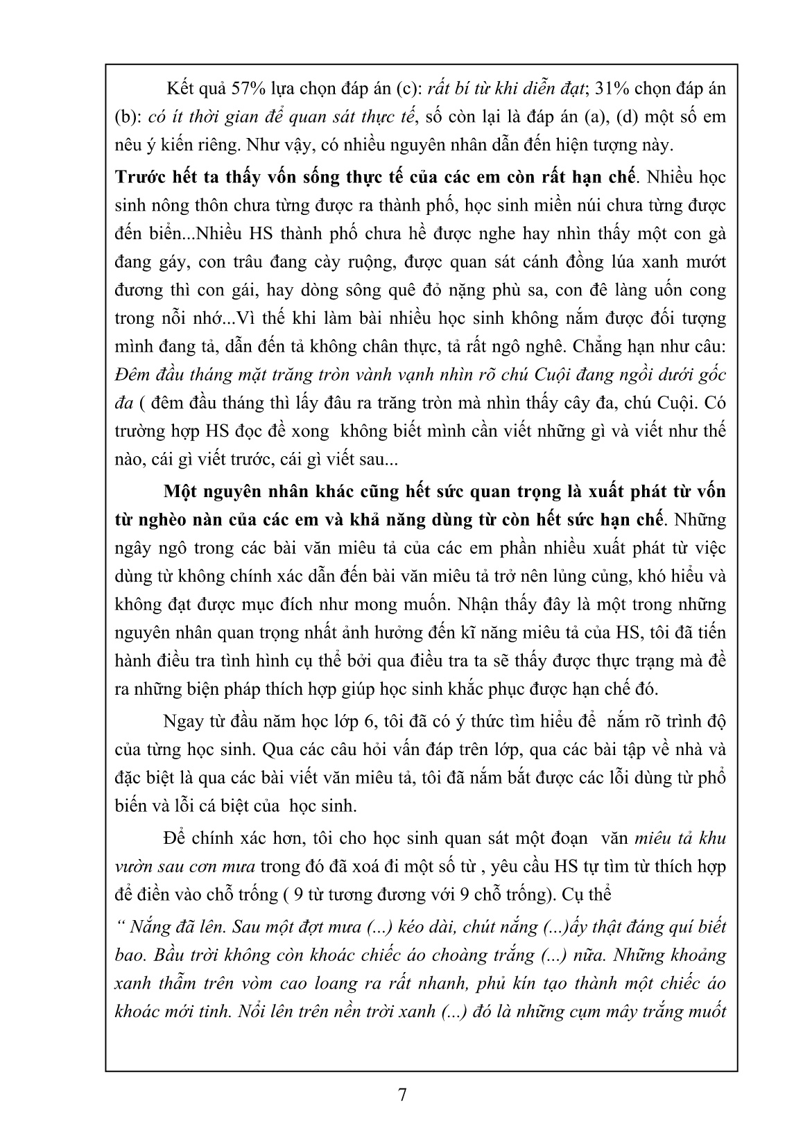 SKKN Phát triển năng lực sử dụng từ ngữ cho học sinh Lớp 6 qua việc phát hiện và chữa lỗi dùng từ trong bài văn miêu tả trang 7