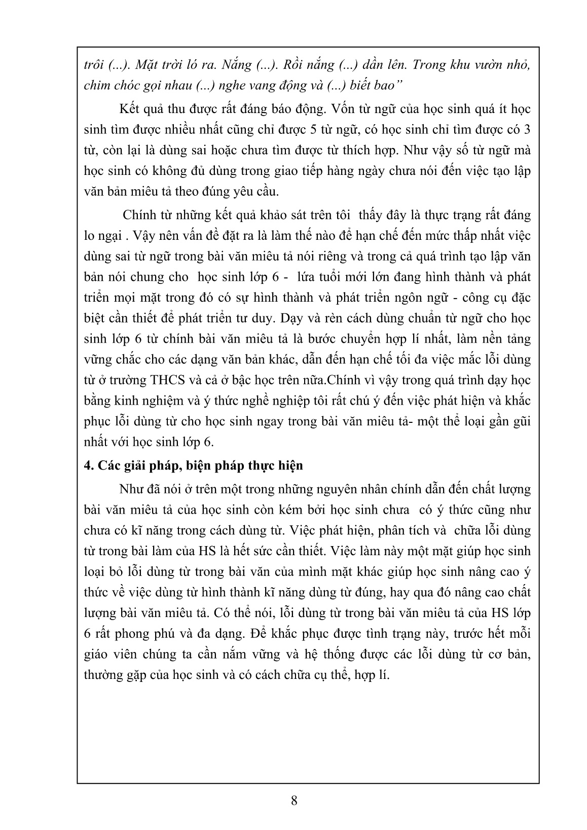 SKKN Phát triển năng lực sử dụng từ ngữ cho học sinh Lớp 6 qua việc phát hiện và chữa lỗi dùng từ trong bài văn miêu tả trang 8