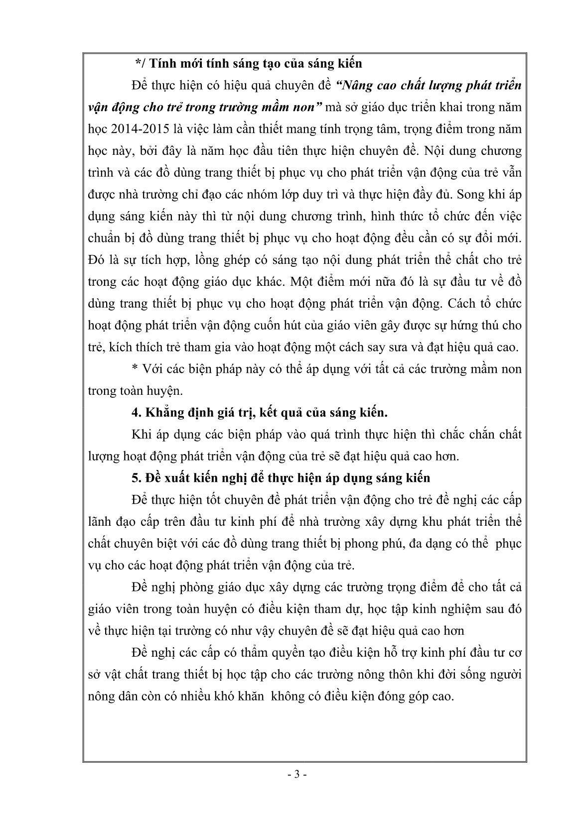 SKKN Một số biện pháp chỉ đạo giáo viên thực hiện tốt Chuyên đề nâng cao chất lượng giáo dục phát triển vận động cho trẻ trong Trường Mầm non trang 3