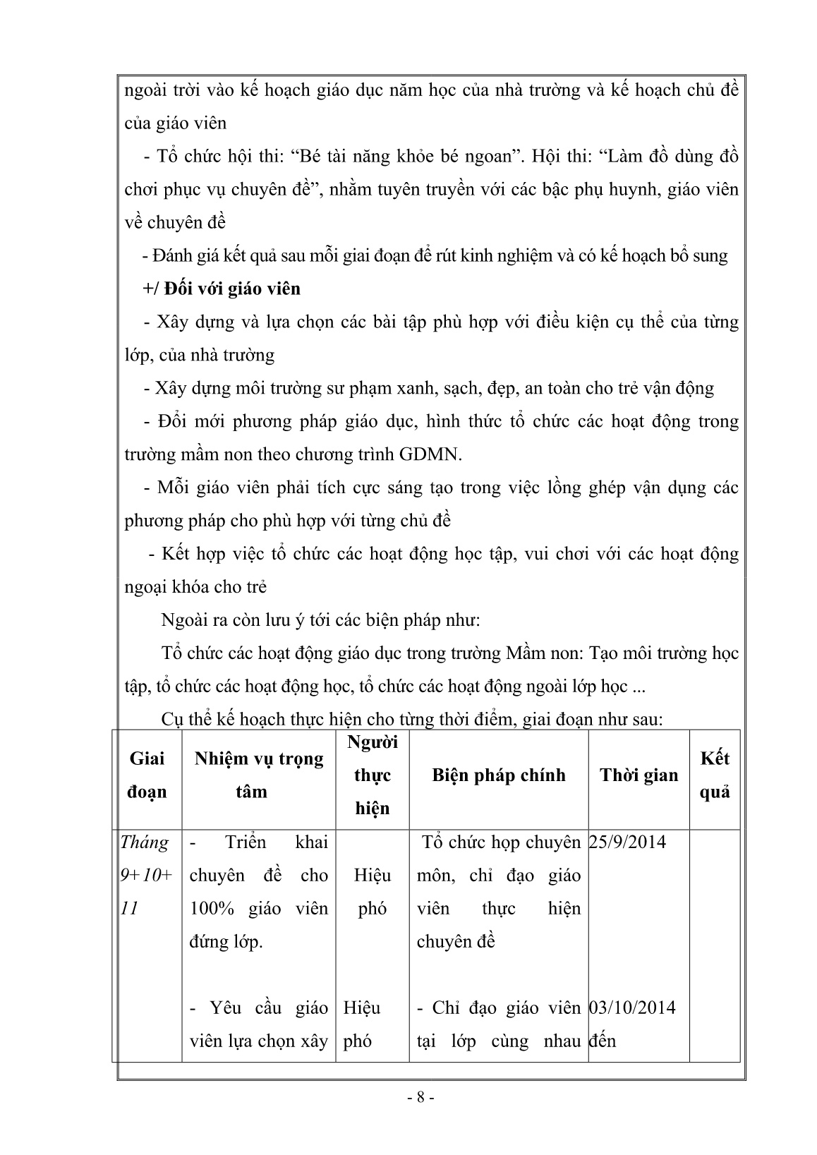 SKKN Một số biện pháp chỉ đạo giáo viên thực hiện tốt Chuyên đề nâng cao chất lượng giáo dục phát triển vận động cho trẻ trong Trường Mầm non trang 8