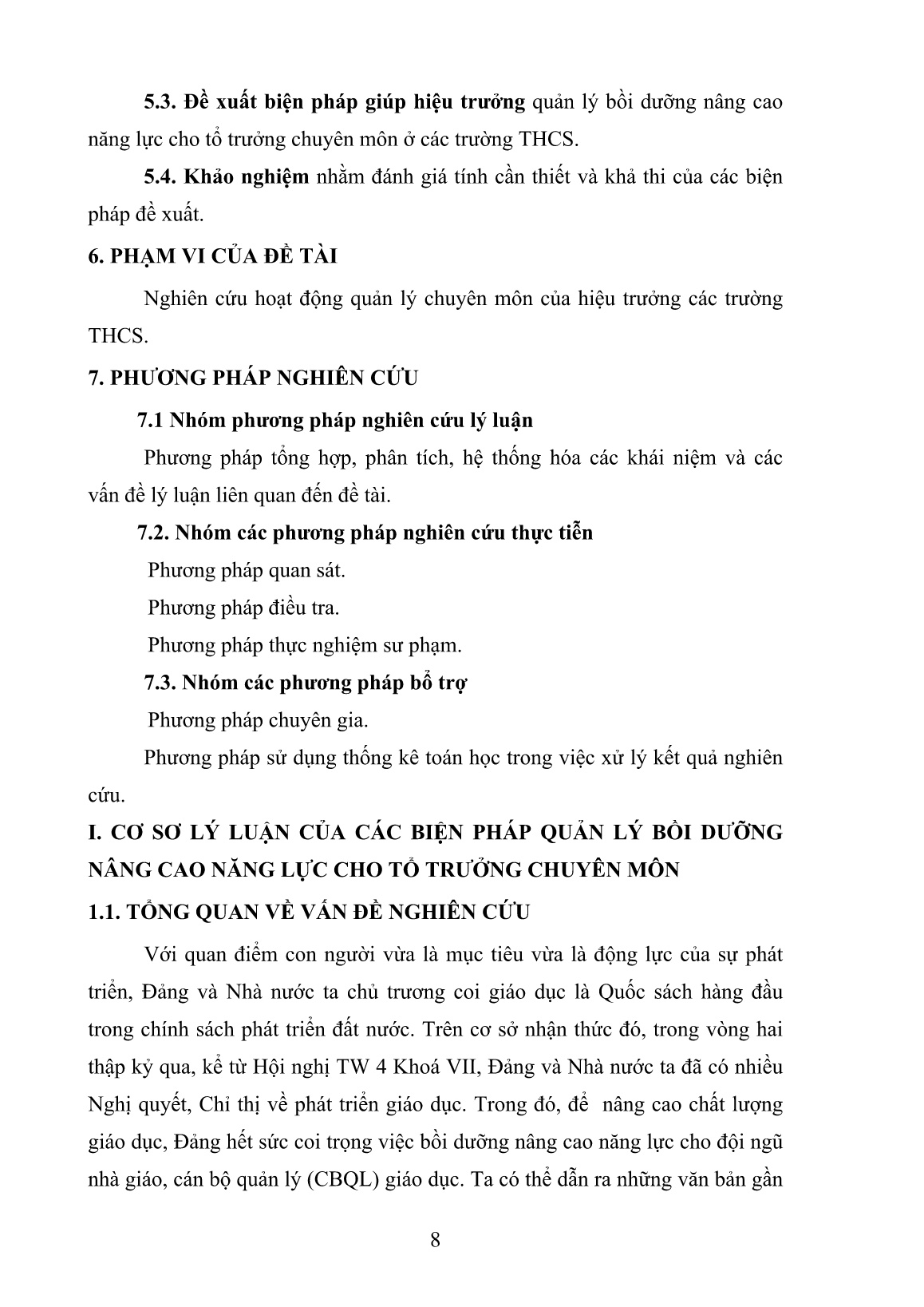 SKKN Biện pháp quản lý bồi dưỡng nâng cao năng lực cho tổ trưởng chuyên môn ở Trường Trung học cơ sở trang 8