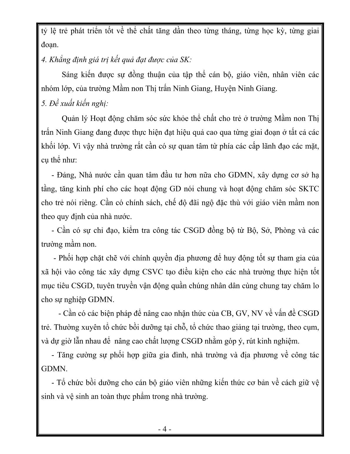 SKKN Quản lý hoạt động chăm sóc sức khỏe thể chất cho trẻ ở Trường Mầm non Thị trấn Ninh Giang huyện Ninh Giang trang 4