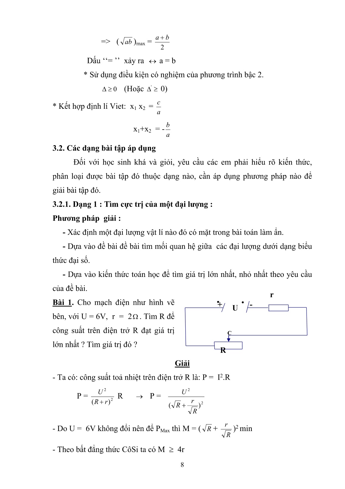 SKKN Rèn kĩ năng giải bài tập điện có liên quan đến cực trị trang 8