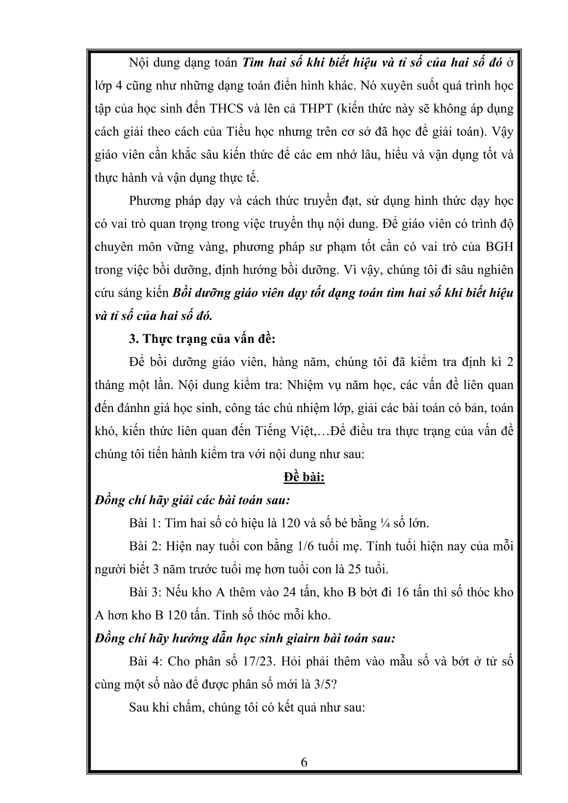 SKKN Bồi dưỡng giáo viên dạy tốt dạng toán Tìm hai số khi biết hiệu và tỉ số của hai số đó trang 6