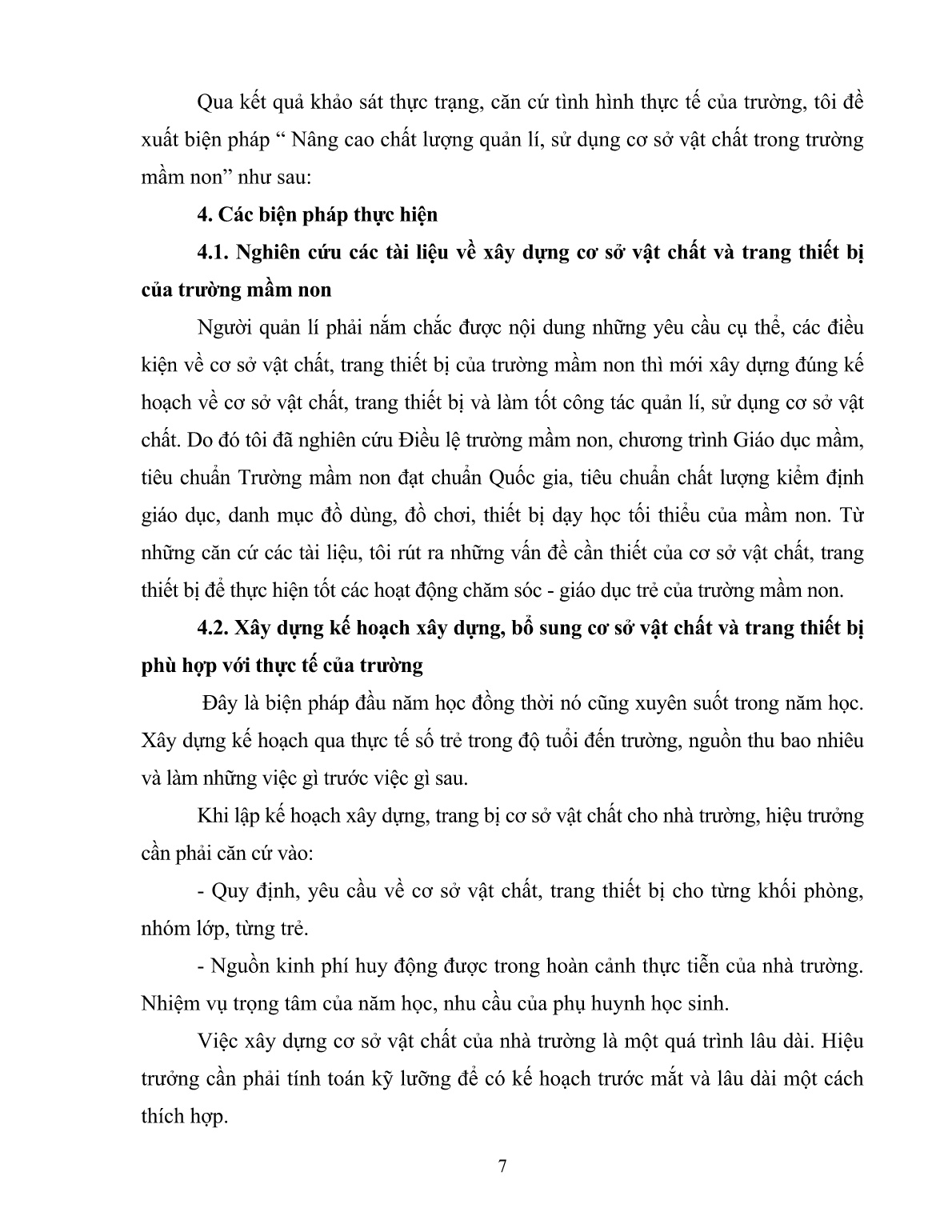 SKKN Biện pháp nâng cao chất lượng quản lí sử dụng cơ sở vật chất trong Trường Mầm non trang 7