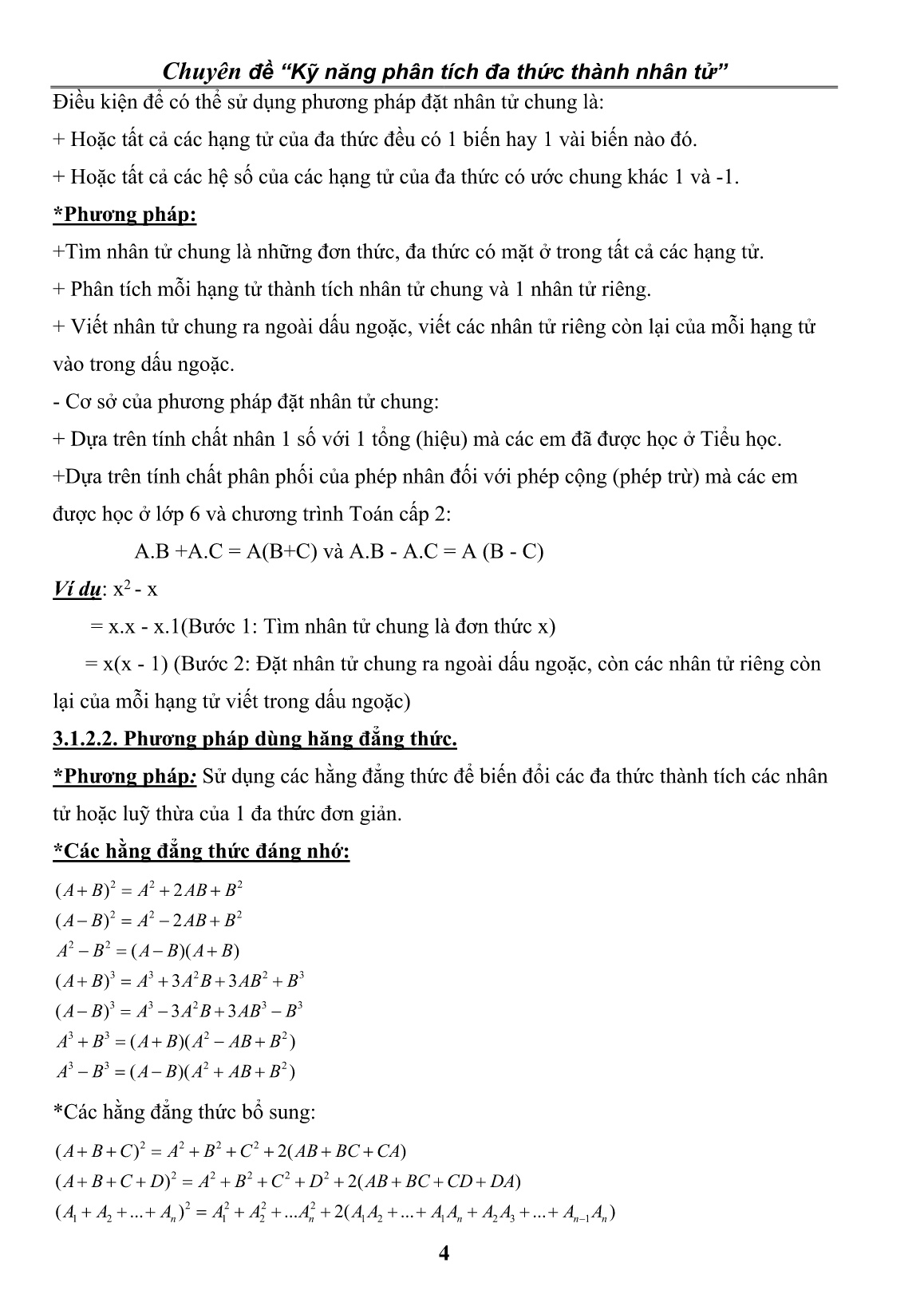 Chuyên đề Kỹ năng phân tích đa thức thành nhân tử trang 4