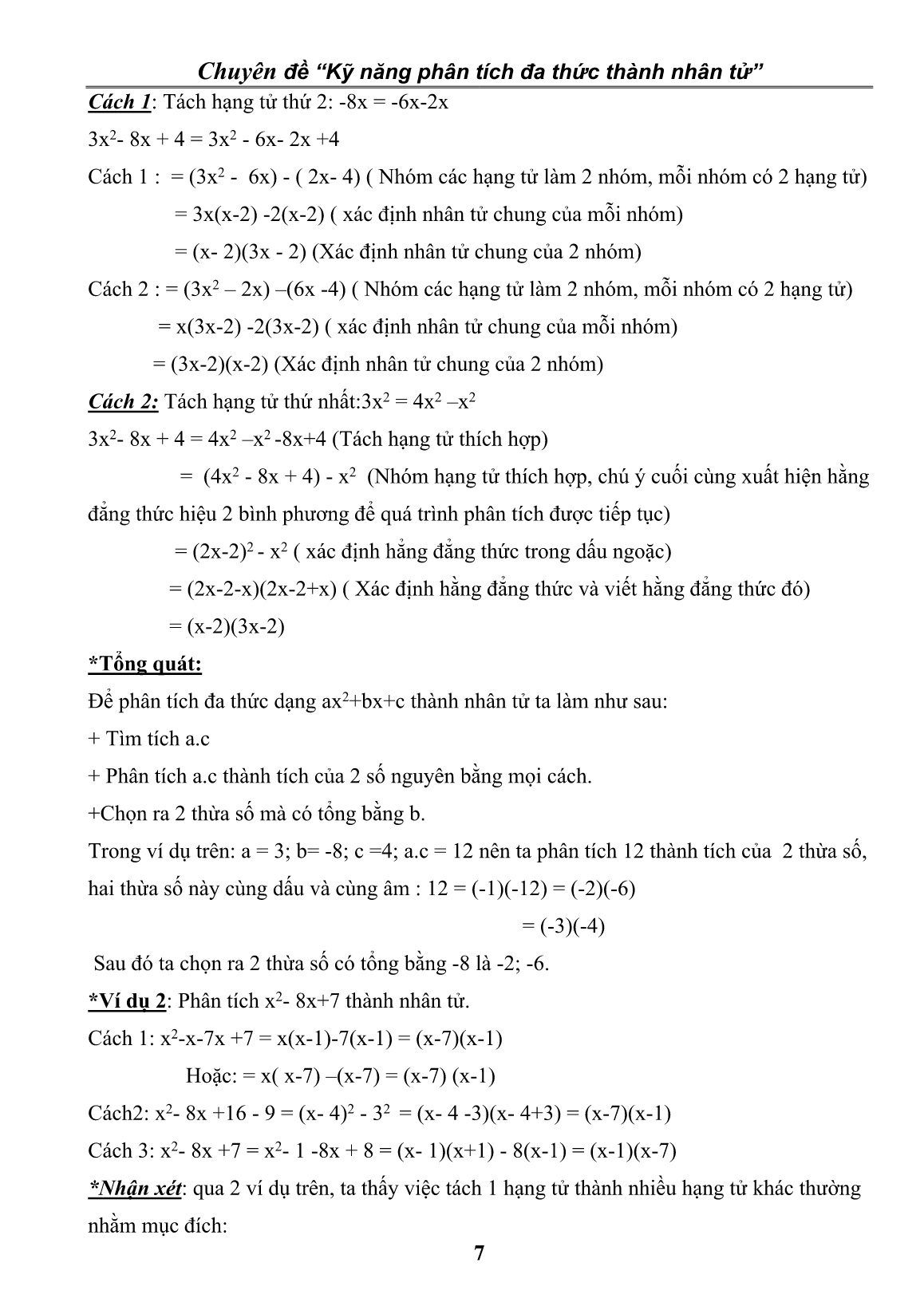 Chuyên đề Kỹ năng phân tích đa thức thành nhân tử trang 7