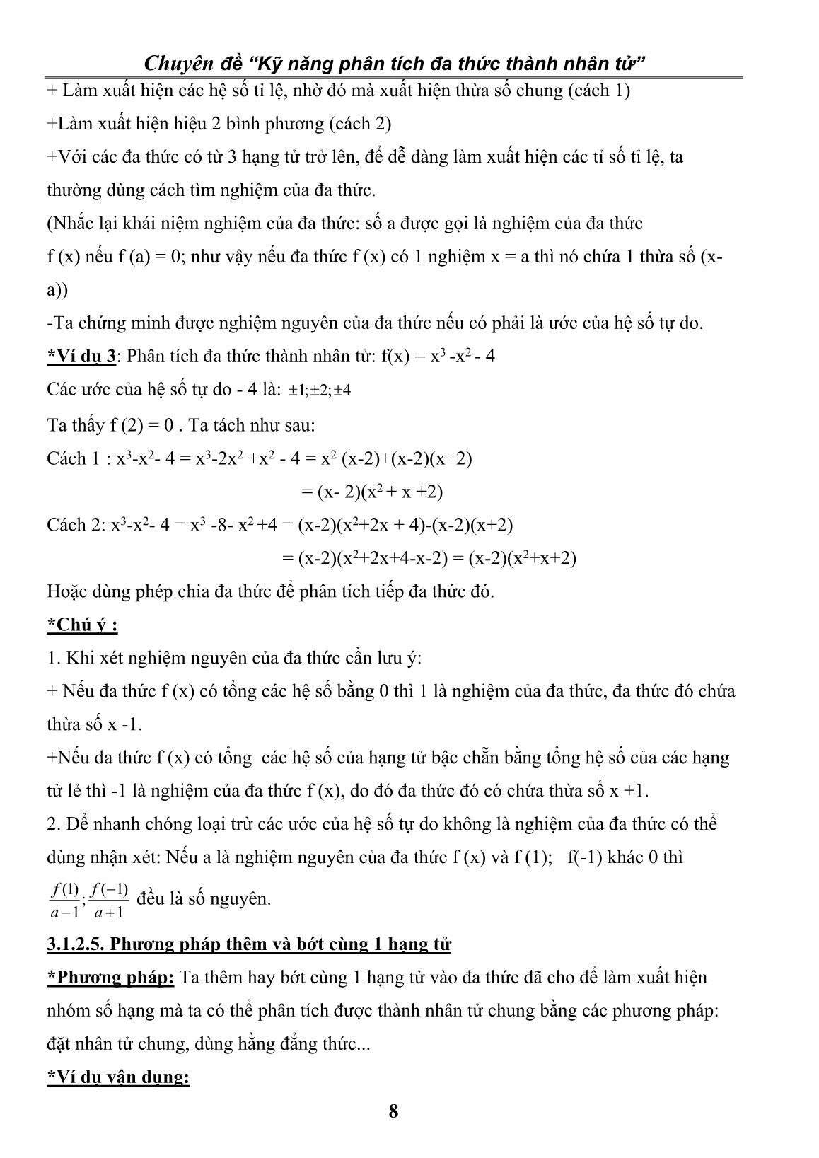 Chuyên đề Kỹ năng phân tích đa thức thành nhân tử trang 8