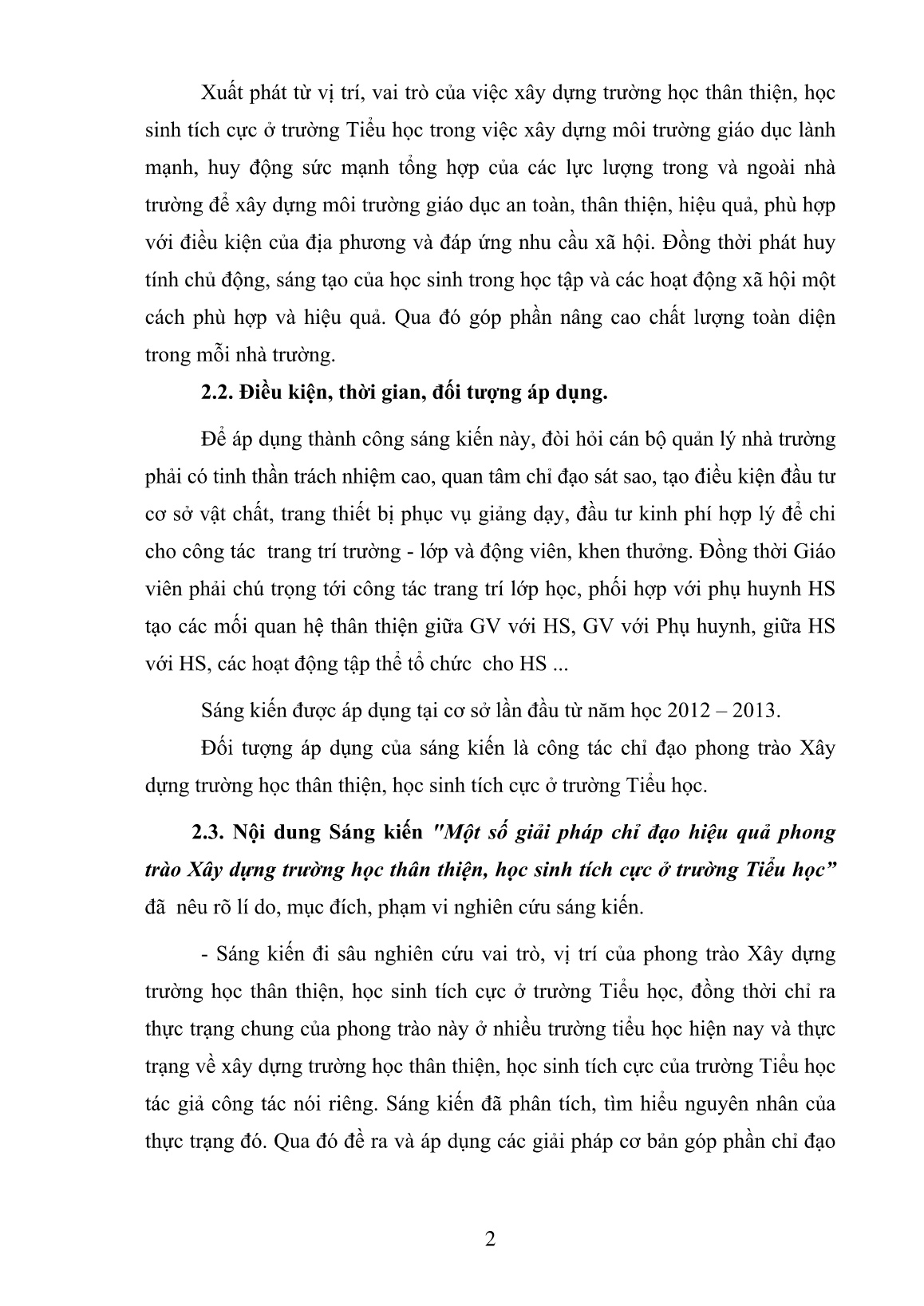 SKKN Một số giải pháp chỉ đạo hiệu quả phong trào xây dựng trường học thân thiện, học sinh tích cực ở Trường Tiểu học trang 2