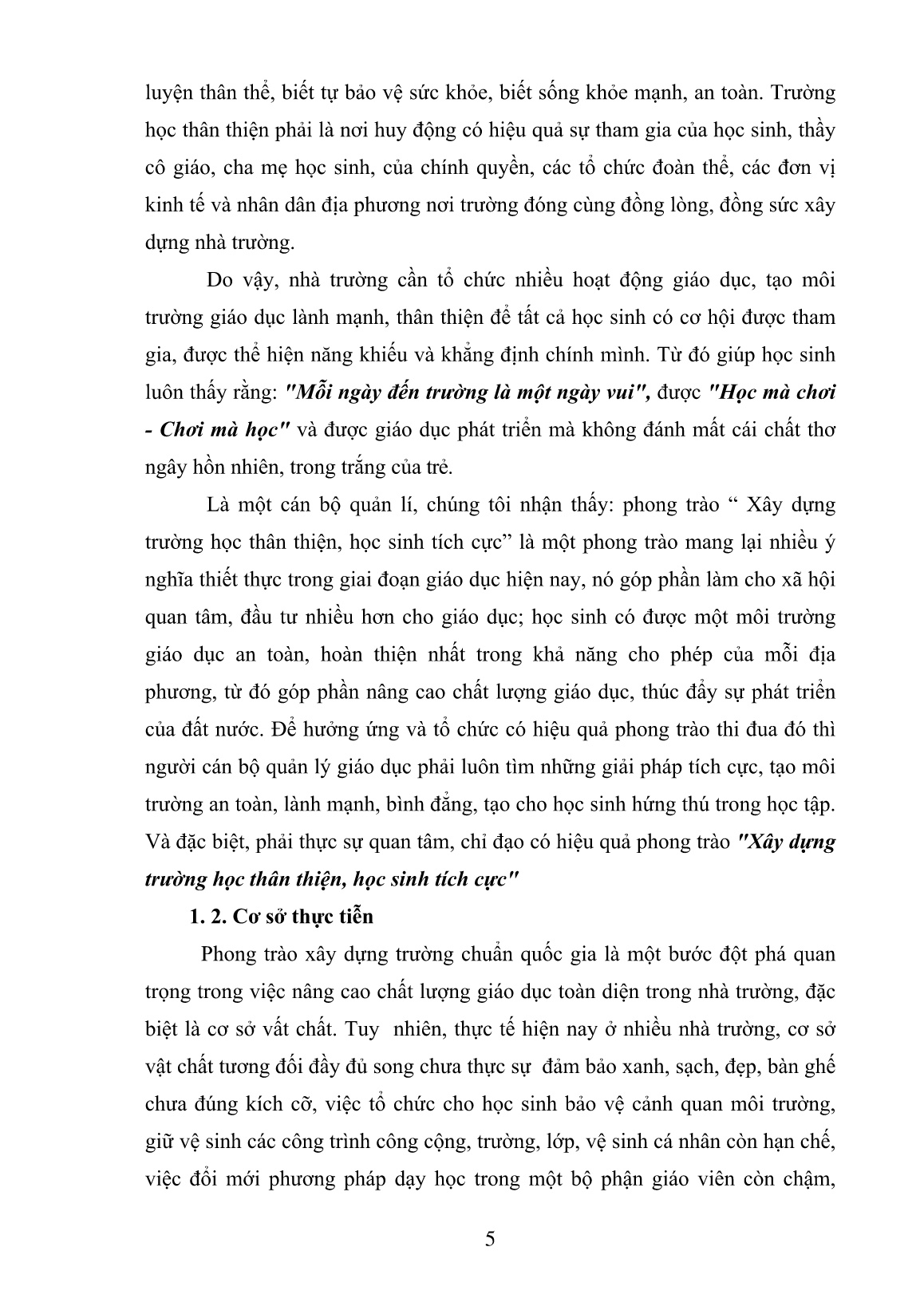 SKKN Một số giải pháp chỉ đạo hiệu quả phong trào xây dựng trường học thân thiện, học sinh tích cực ở Trường Tiểu học trang 5