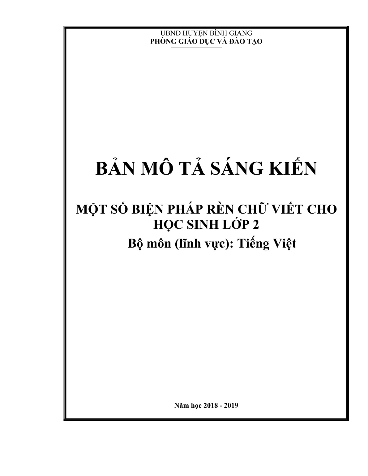 SKKN Một số biện pháp rèn chữ viết cho học sinh Lớp 2 trang 1