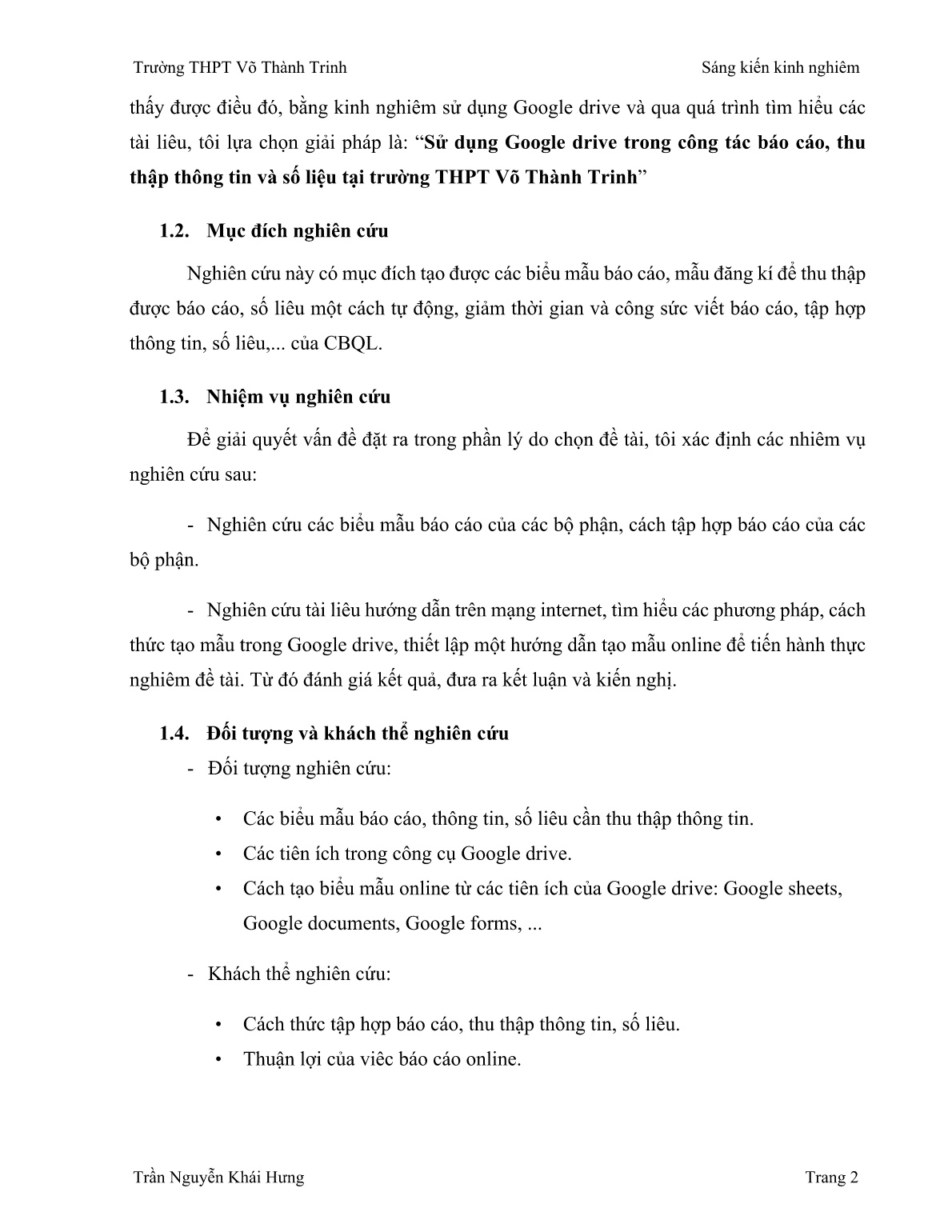 Sáng kiến kinh nghiệm Sử dụng Google drive trong công tác Báo cáo, thu thập thông tin và số liệu tại trường THPT Võ Thành Trinh trang 2