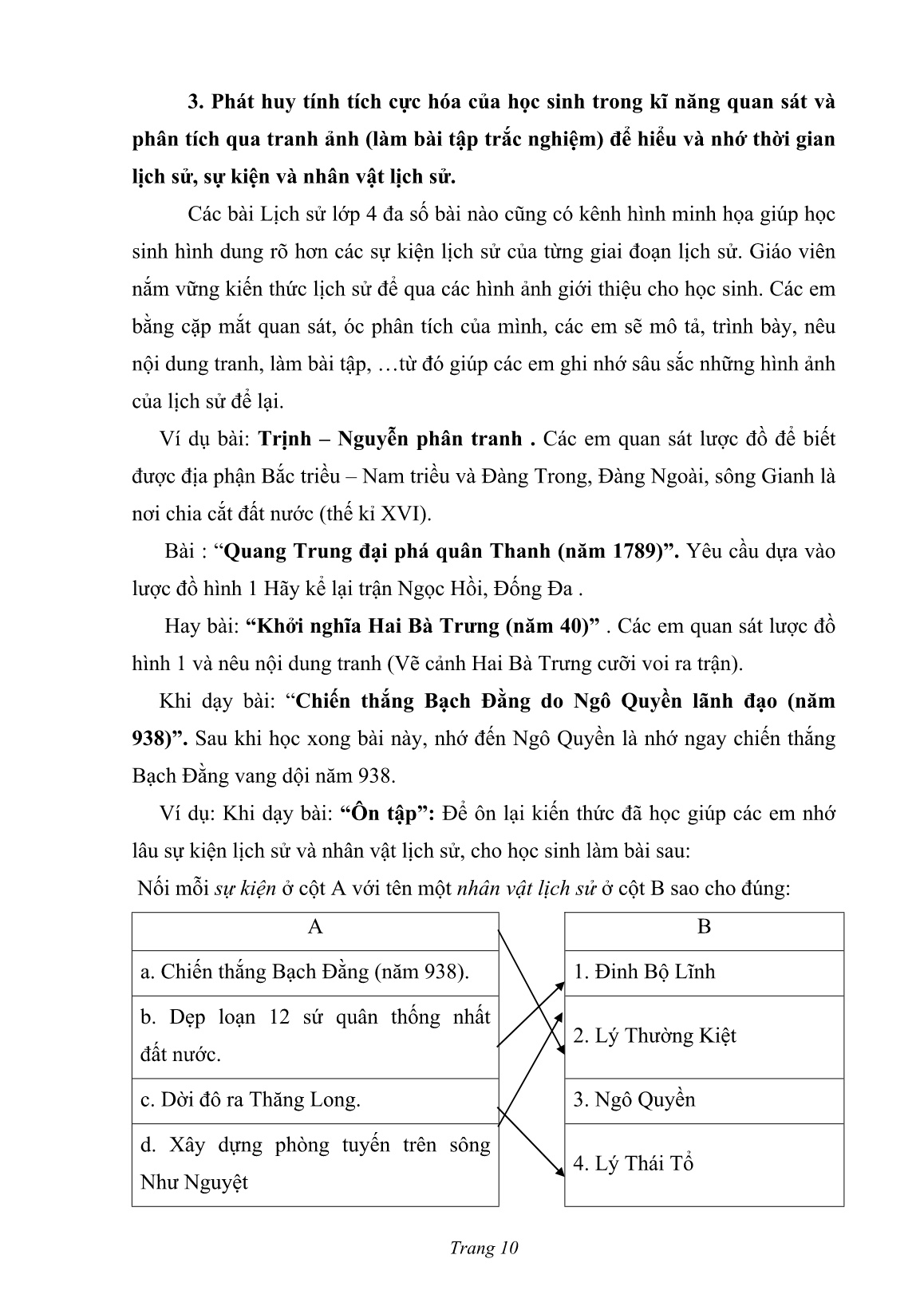 SKKN Một số phương pháp dạy Lịch sử Lớp 4 theo hướng: Tích cực hóa hoạt động học tập của học sinh trang 10