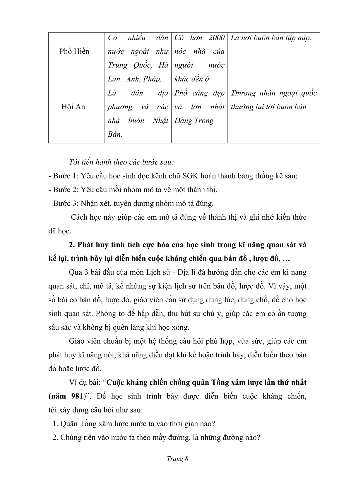 SKKN Một số phương pháp dạy Lịch sử Lớp 4 theo hướng: Tích cực hóa hoạt động học tập của học sinh trang 8