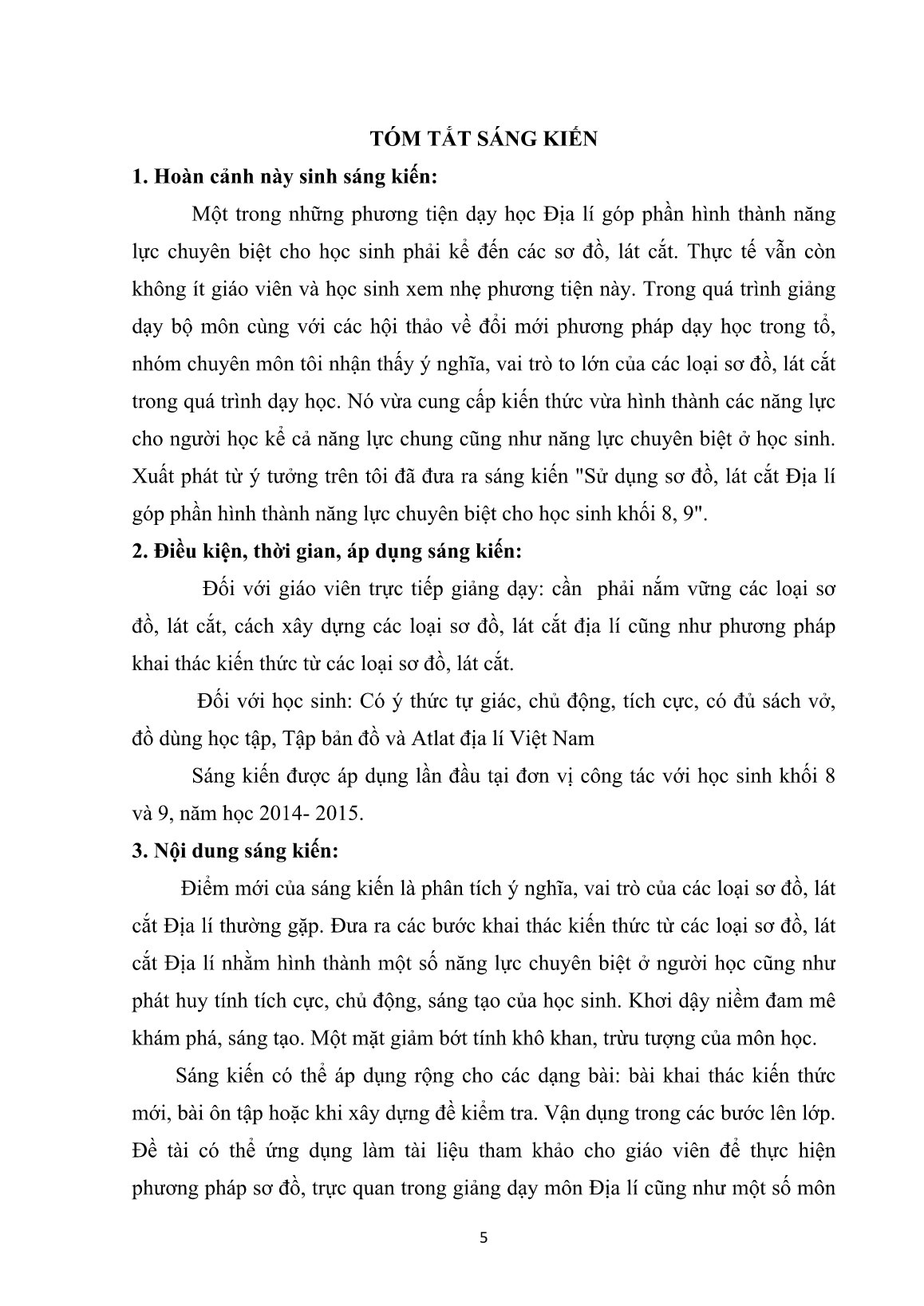 SKKN Sử dụng sơ đồ, lát cắt Địa lí góp phần hình thành năng lực chuyên biệt cho học sinh Khối 8, 9 trang 5