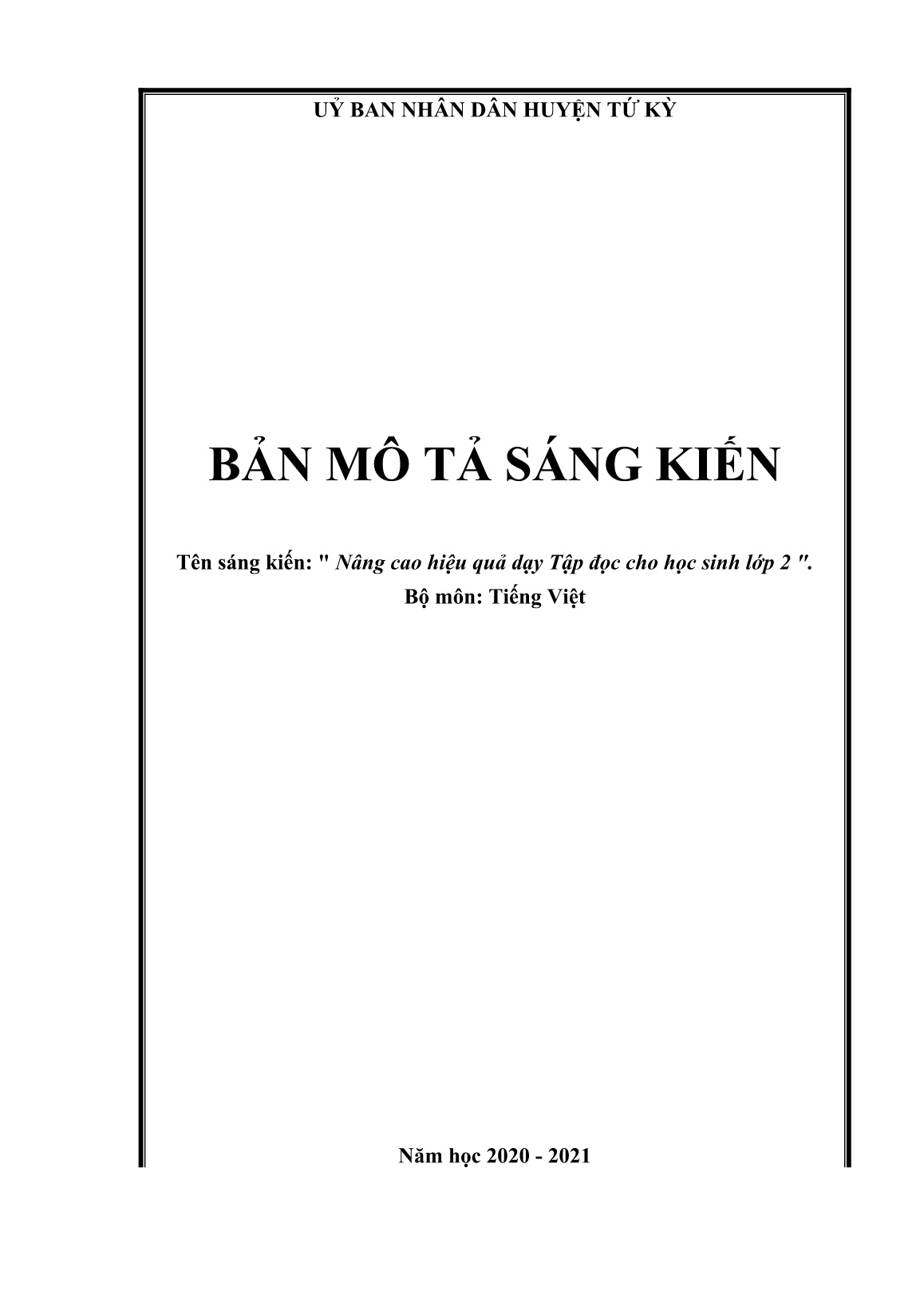 Sáng kiến kinh nghiệm Nâng cao hiệu quả dạy Tập đọc cho học sinh Lớp 2 trang 1