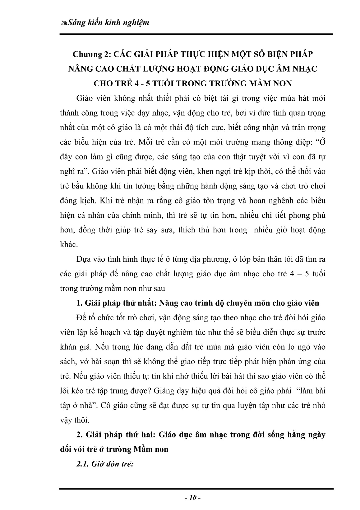 Sáng kiến kinh nghiệm Một số biện pháp nâng cao chất lượng giáo dục Âm nhạc đối với trẻ 4 - 5 tuổi trong trường Mầm non trang 10