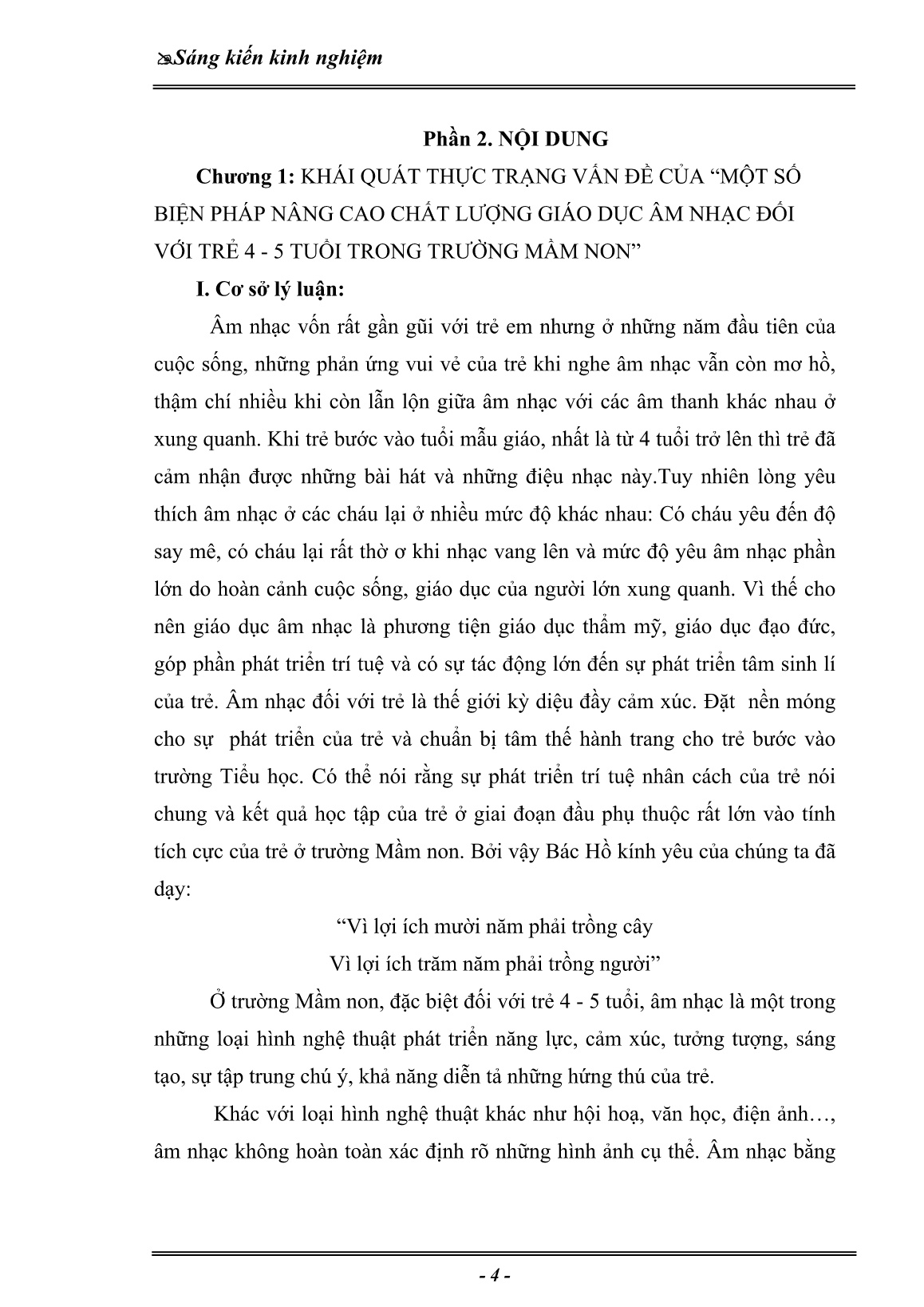 Sáng kiến kinh nghiệm Một số biện pháp nâng cao chất lượng giáo dục Âm nhạc đối với trẻ 4 - 5 tuổi trong trường Mầm non trang 4