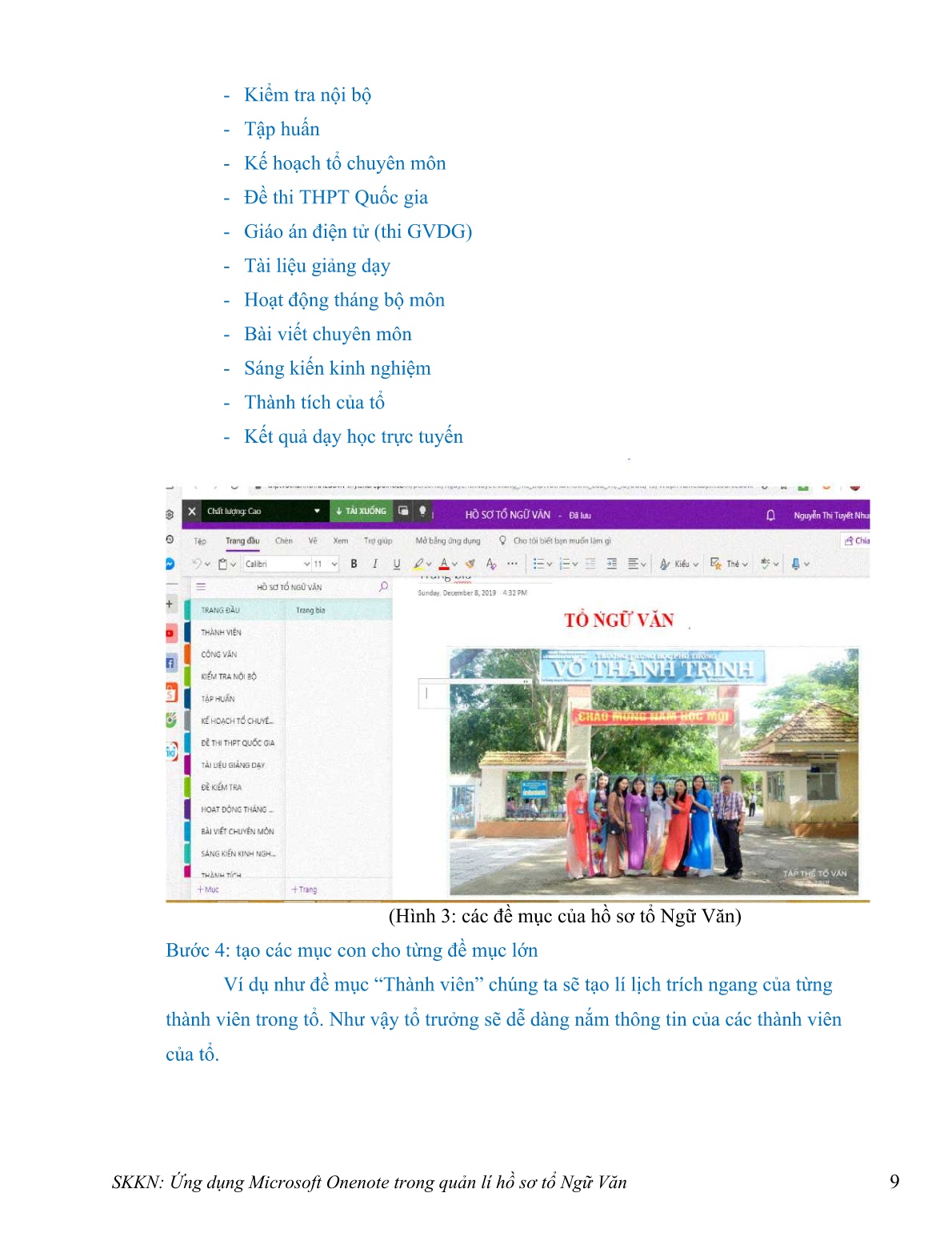 Sáng kiến kinh nghiệm Ứng dụng Microsoft Onenote trong quản lí hồ sơ tổ Ngữ Văn trang 9