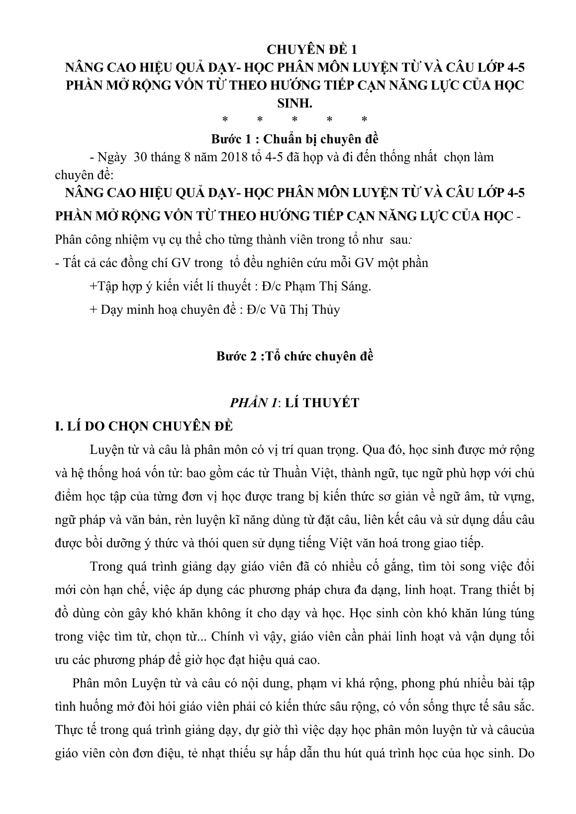 Chuyên đề Nâng cao hiệu quả dạy - Học phân môn luyện từ và câu Lớp 4-5 phần mở rộng vốn từ theo hướng tiếp cận năng lực của học sinh trang 1