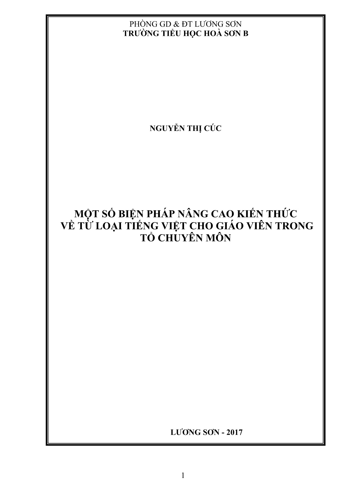 SKKN Một số biện pháp nâng cao kiến thức về từ loại tiếng việt cho giáo viên trong tổ chuyên môn trang 1