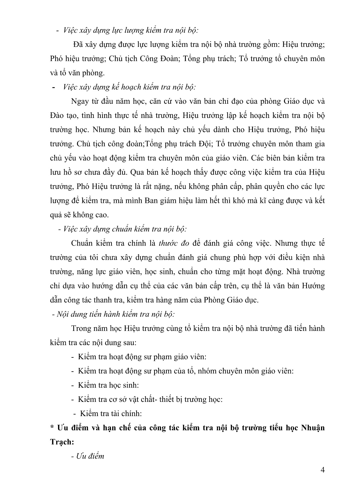 SKKN Một số biện pháp quản lý nhằm nâng cao hiệu quả công tác kiểm tra nội bộ Trường Tiểu học Nhuận Trạch – huyện Lương Sơn – tỉnh Hòa Bình trang 4