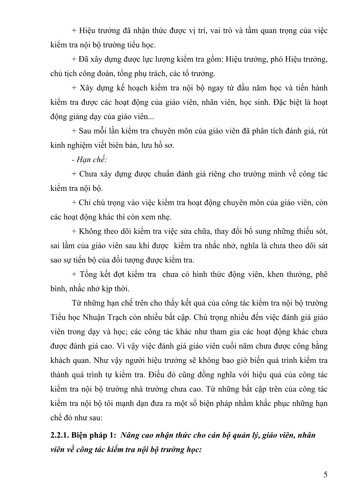 SKKN Một số biện pháp quản lý nhằm nâng cao hiệu quả công tác kiểm tra nội bộ Trường Tiểu học Nhuận Trạch – huyện Lương Sơn – tỉnh Hòa Bình trang 5
