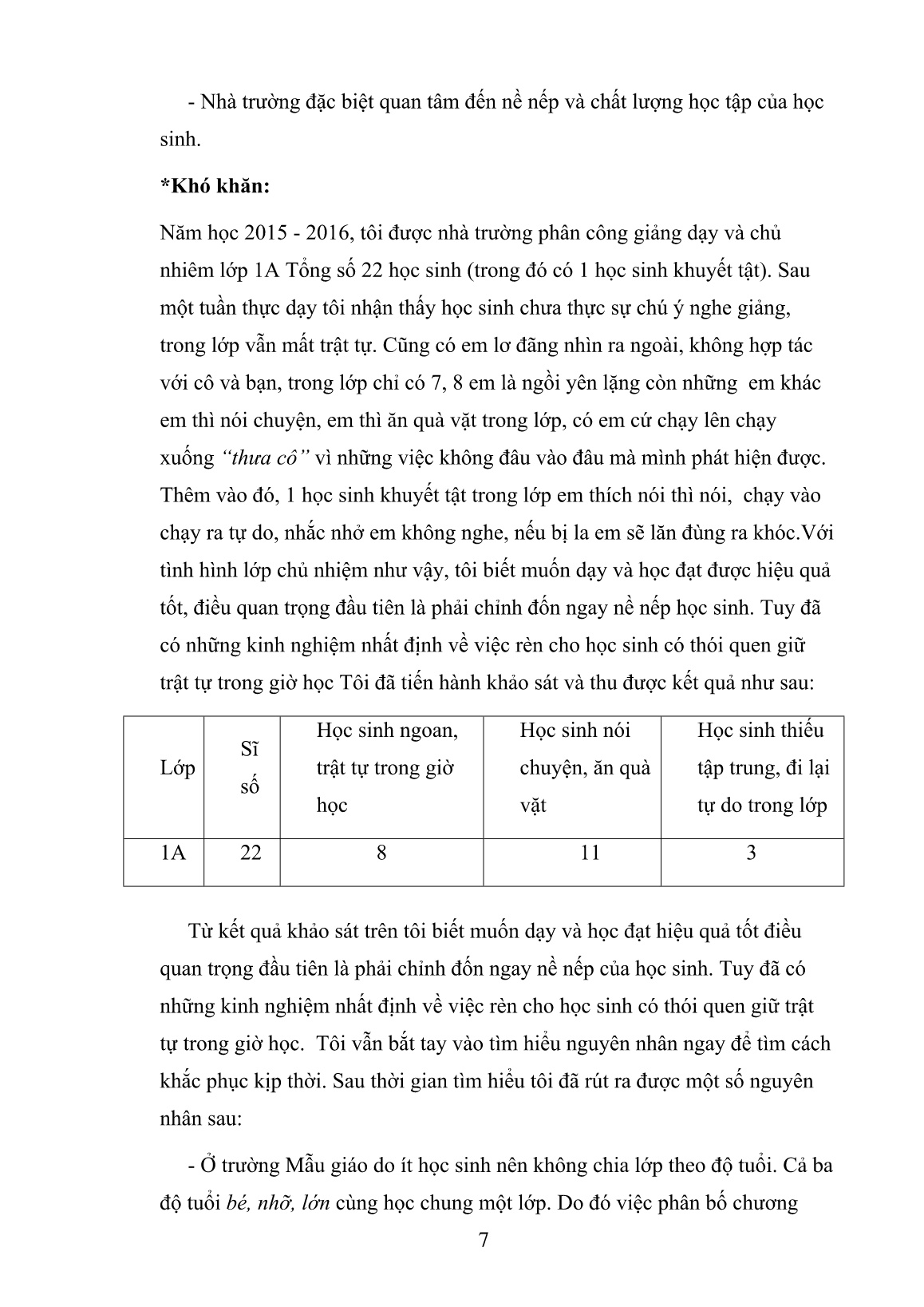 SKKN Một số biện pháp rèn thói quen trật tự trong giờ học cho học sinh Lớp 1 trang 7