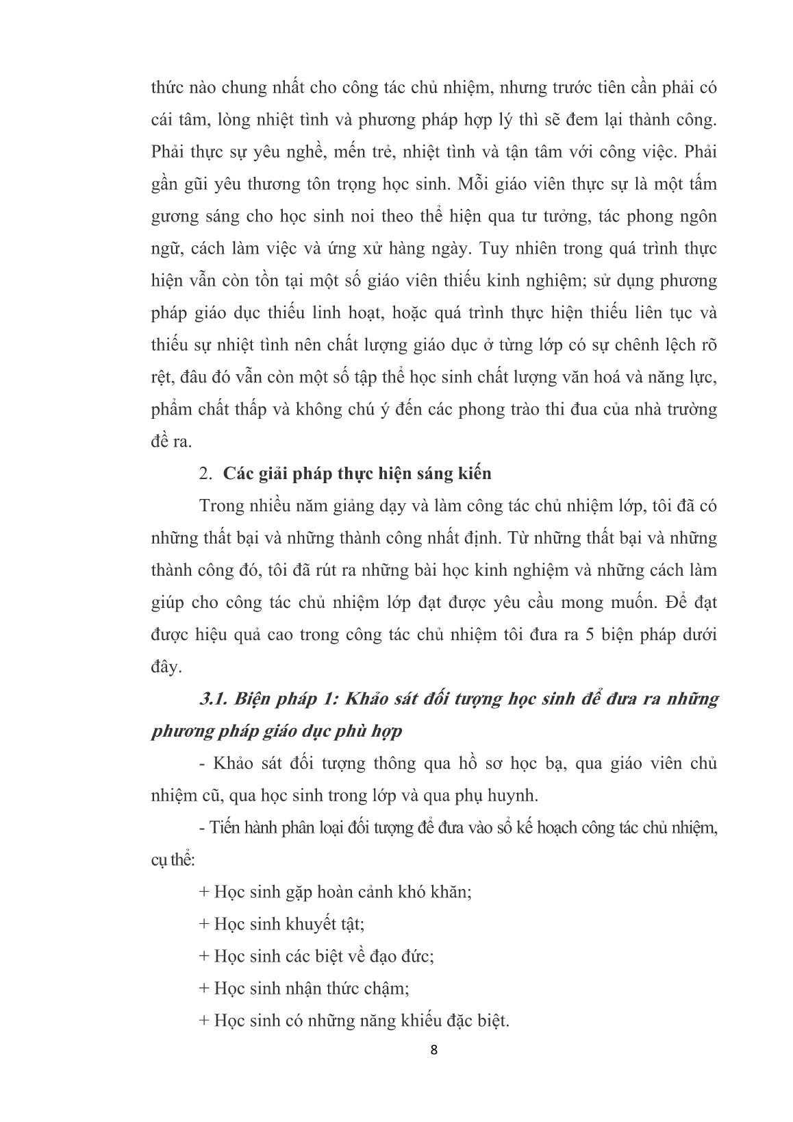 SKKN Một số biện pháp trong công tác chủ nhiệm nhằm nâng cao chất lượng giáo dục học sinh ở Trường Tiểu học Nhuận Trạch trang 8