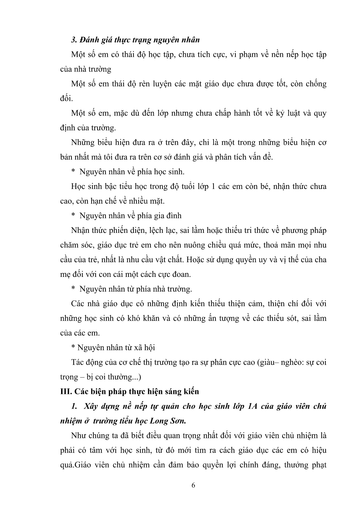 SKKN Một số biện pháp xây dựng nề nếp tự quản cho học sinh Lớp 1A của giáo viên chủ nhiệm ở Trường Tiểu học Long Sơn trang 6