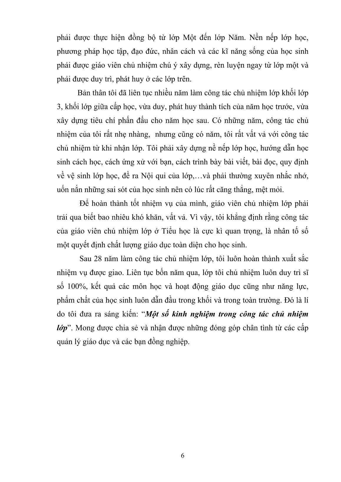 Sáng kiến kinh nghiệm Một số kinh nghiệm trong công tác chủ nhiệm lớp trang 6