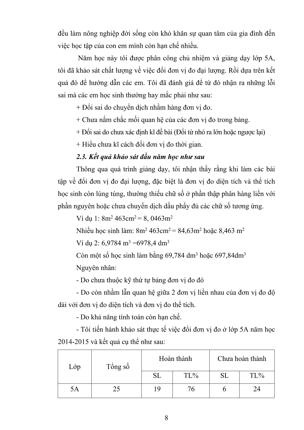 SKKN Rèn kỹ năng đổi đơn vị đo đại lượng cho học sinh Lớp 5 trang 8