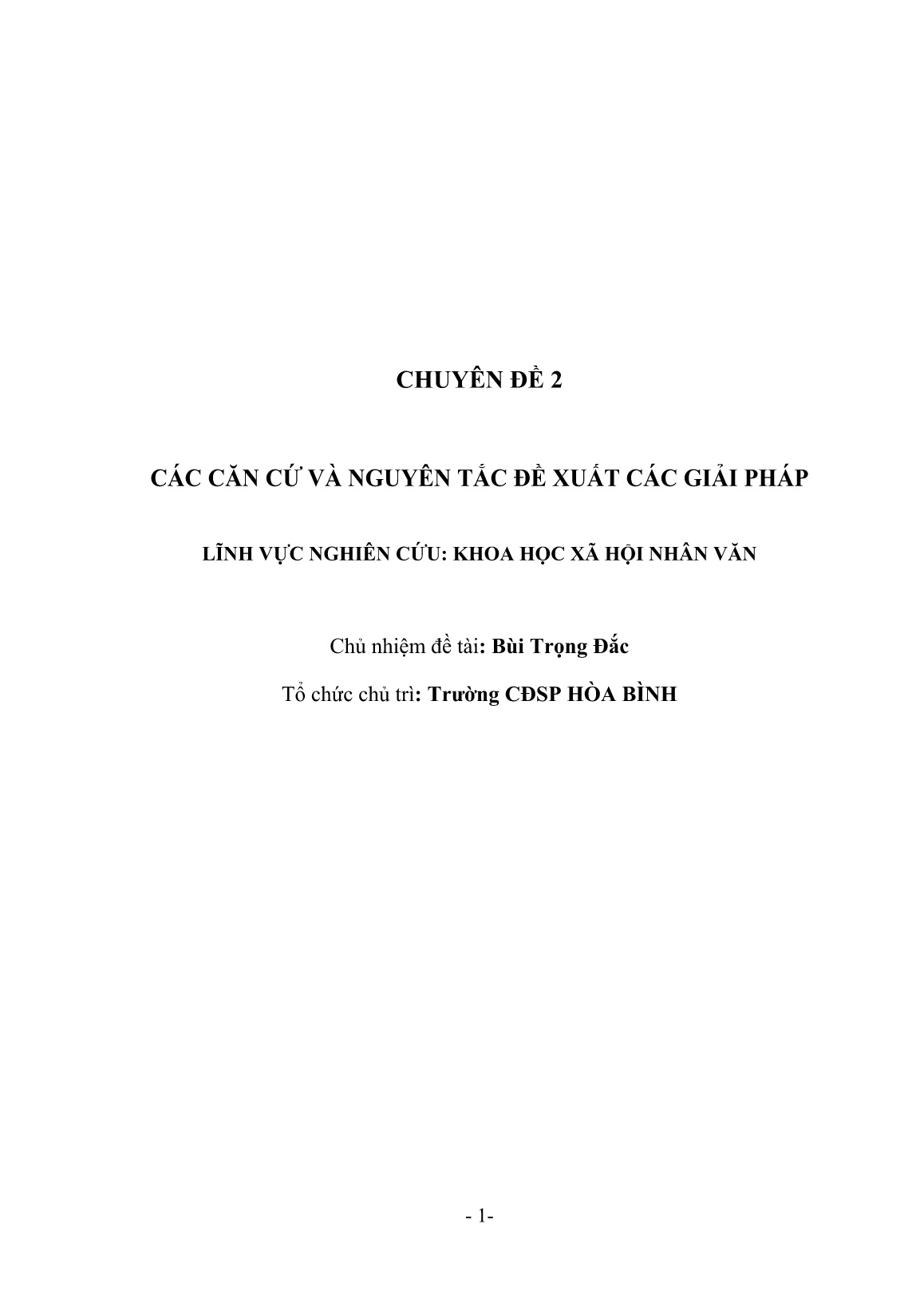 Chuyên đề Các căn cứ và nguyên tắc đề xuất các giải pháp trang 1