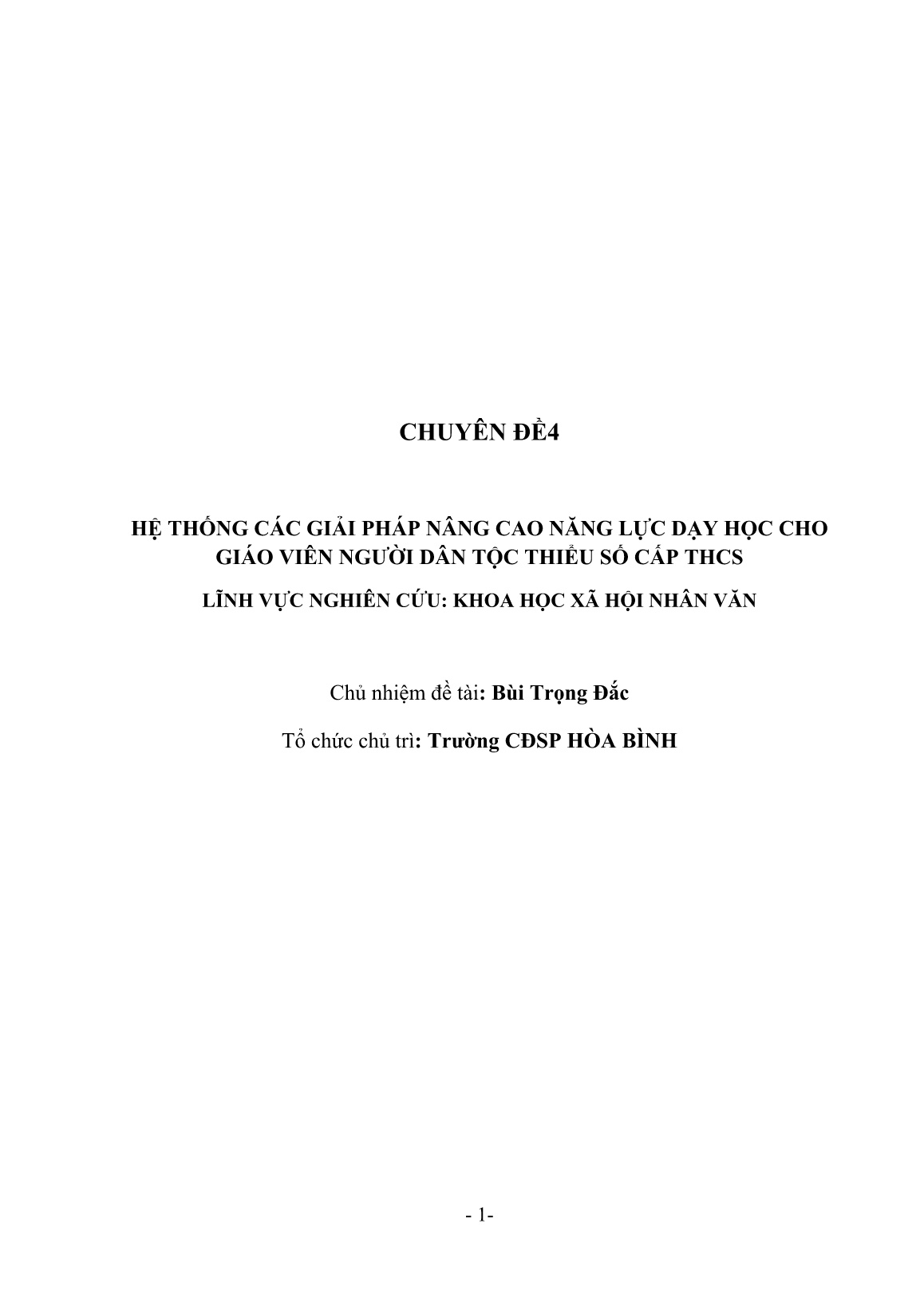 Chuyên đề Hệ thống các giải pháp nâng cao năng lực dạy học cho giáo viên người dân tộc thiểu số cấp THCS trang 1