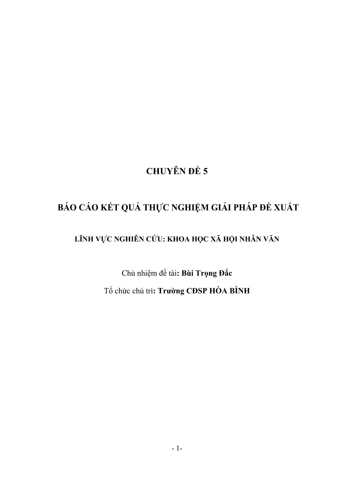 Chuyên đề Báo cáo kết quả thực nghiệm giải pháp đề xuất trang 1
