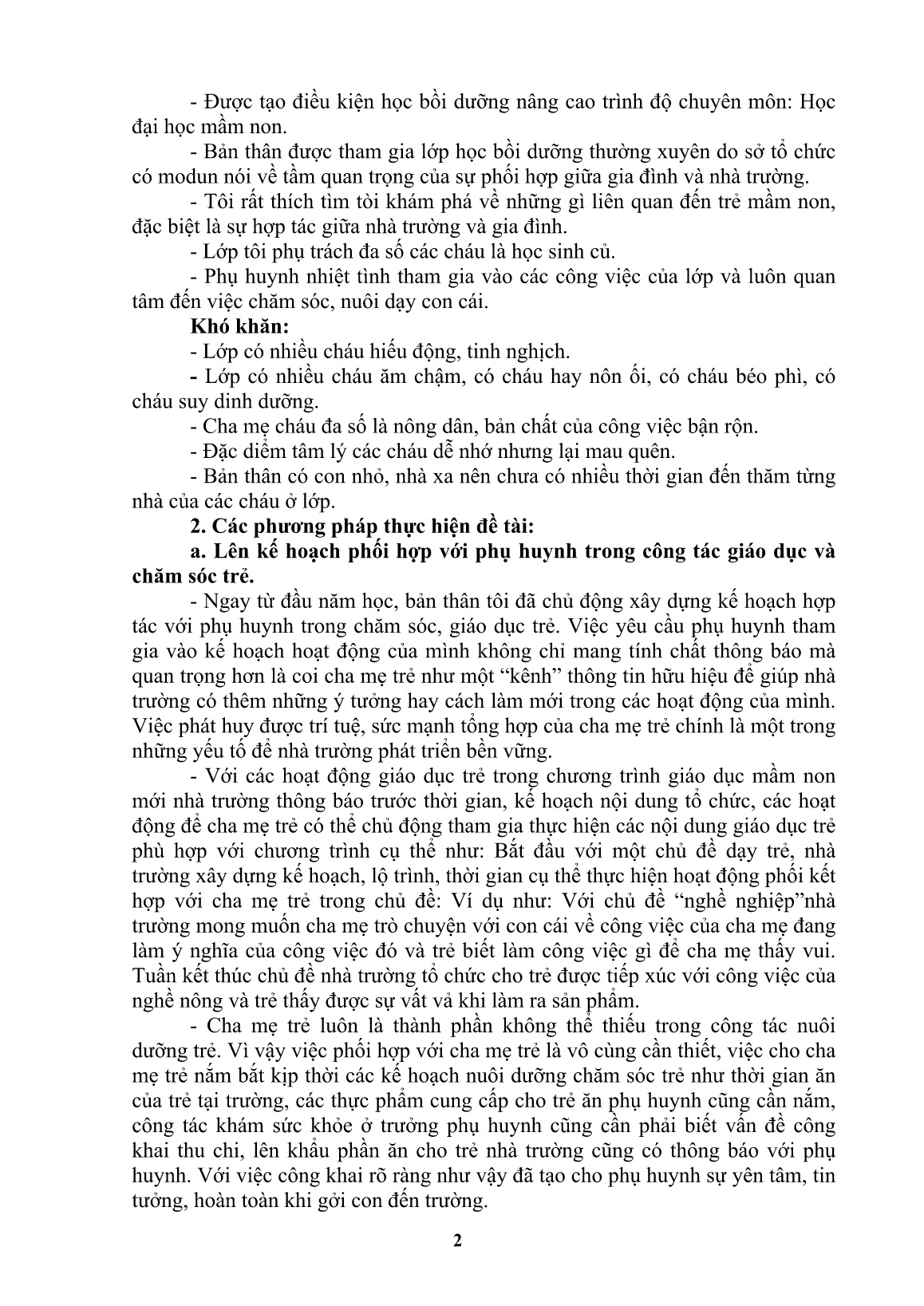 SKKN Một số biện pháp phối hợp giũa nhà trường và phụ huynh trong công tác nuôi dưỡng chăm sóc giáo dục trẻ Mầm non trang 2