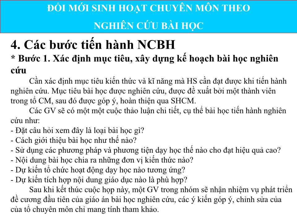 Chuyên đề Đổi mới sinh hoạt chuyên môn dựa trên nghiên cứu bài học trang 8