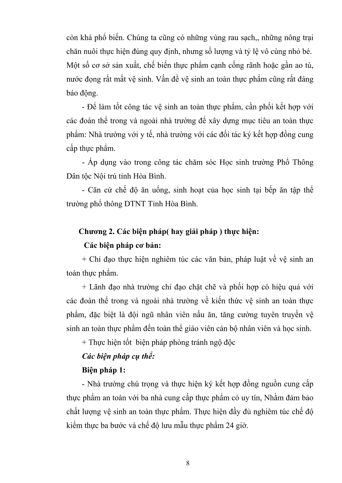 SKKN Một số biện pháp đảm bảo vệ sinh an toàn thực phẩm trong bếp ăn tập thể trường Phổ thông Dân tộc Nội trú tỉnh Hòa Bình trang 8