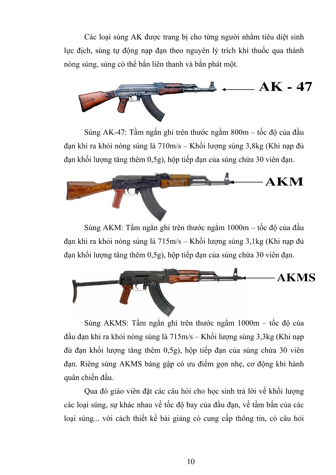 SKKN Ứng dụng công nghệ thông tin vào giảng dạy kỹ thuật sử dụng súng AK và súng trường CKC cho học sinh 11 THPT trang 10