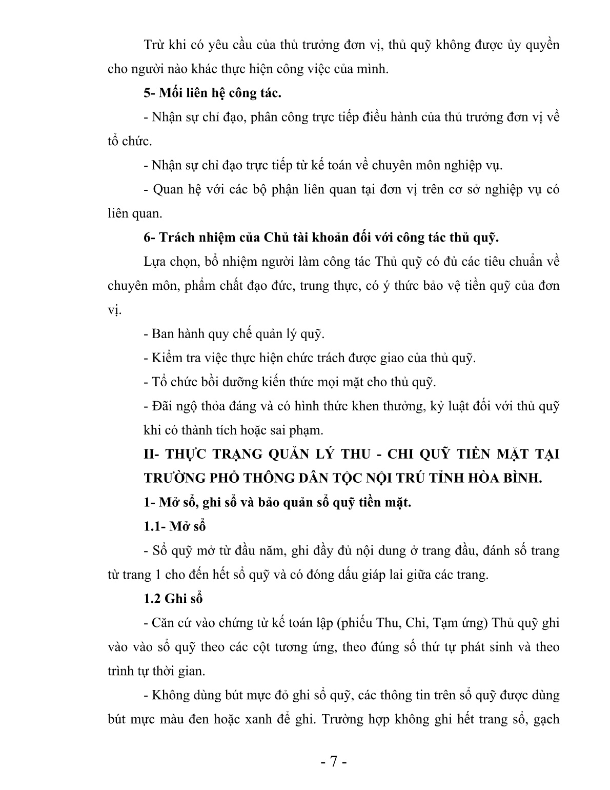 SKKN Một số biện pháp quản lý, Thu - Chi quỹ tại trường Phổ thông Dân tộc nội trú tỉnh Hòa Bình trang 7