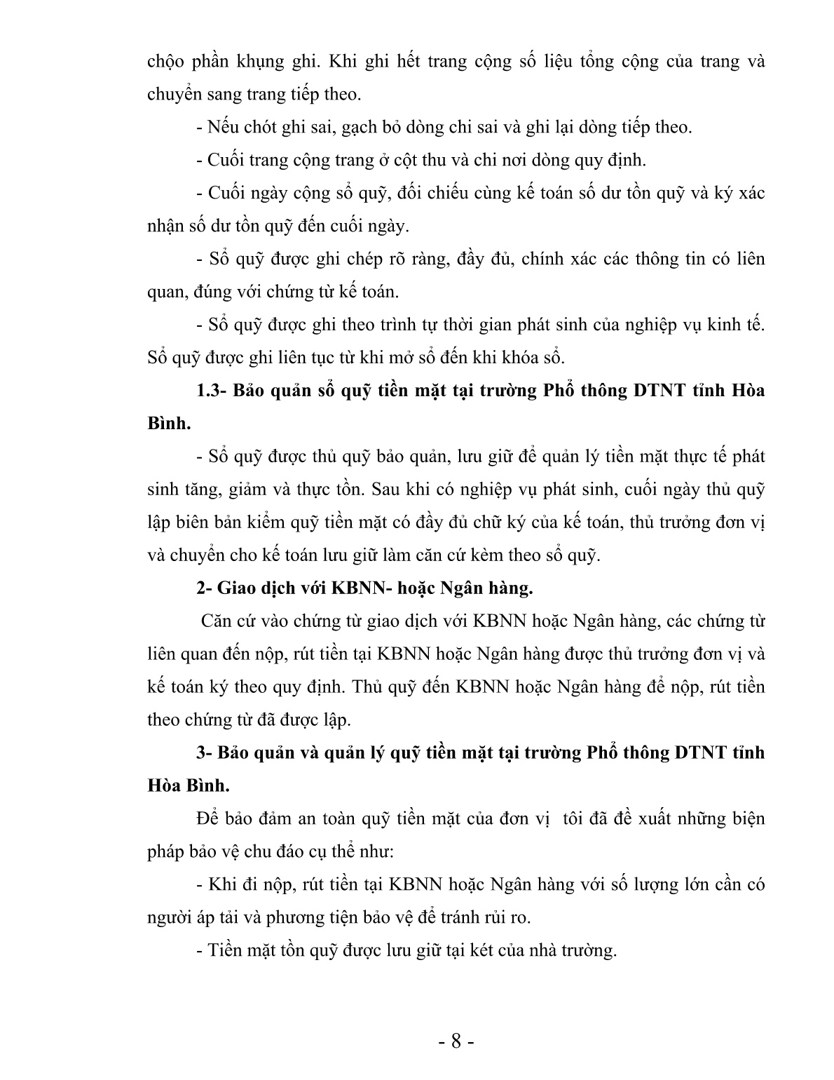 SKKN Một số biện pháp quản lý, Thu - Chi quỹ tại trường Phổ thông Dân tộc nội trú tỉnh Hòa Bình trang 8