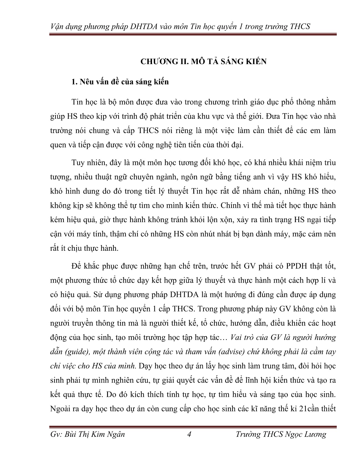 SKKN Vận dụng phương pháp dạy học theo dự án vào chương III – Phần mềm trình chiếu môn Tin học quyển 4 trong trường THCS trang 4